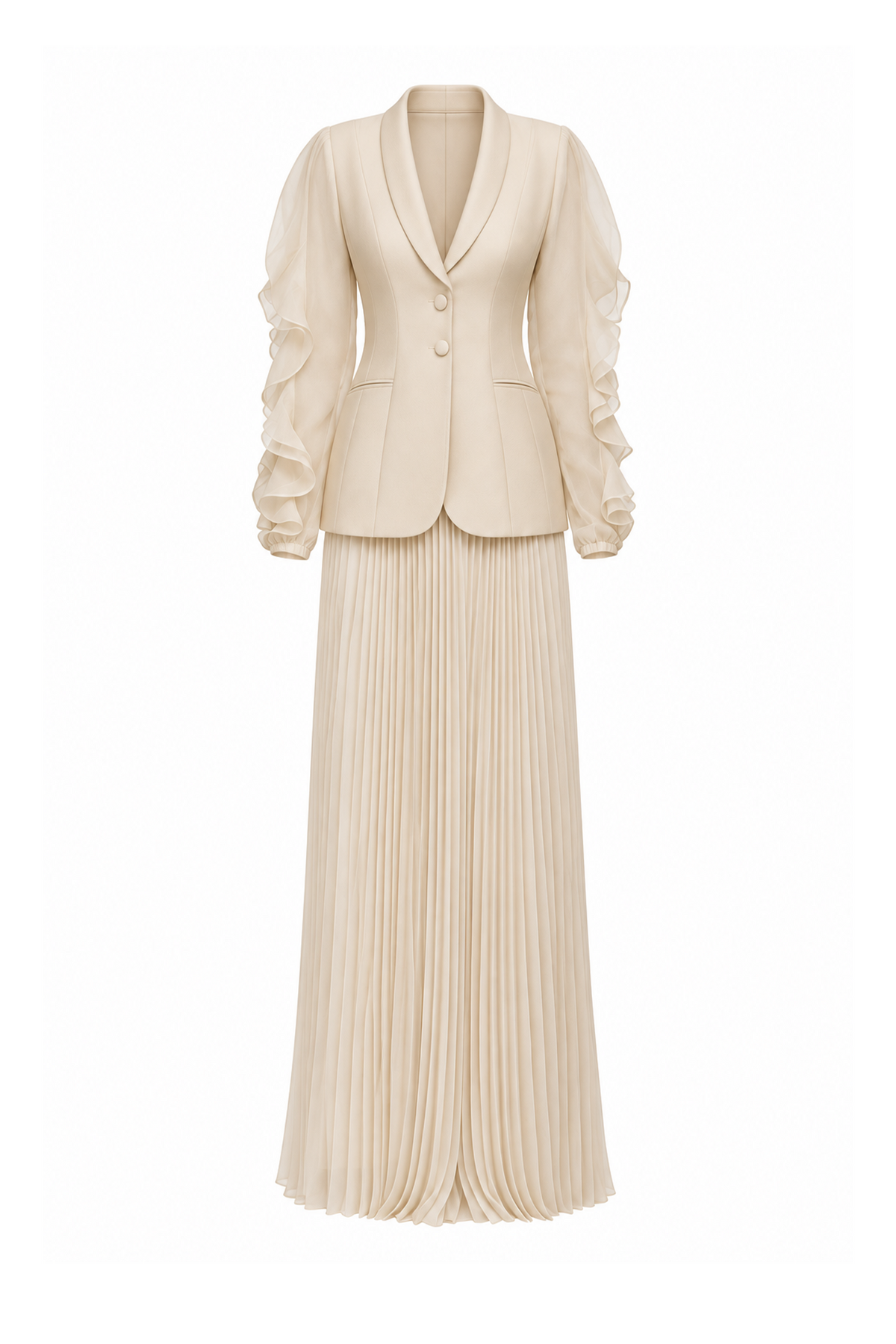Ruffle Sleeve Shawl Collar Set Design