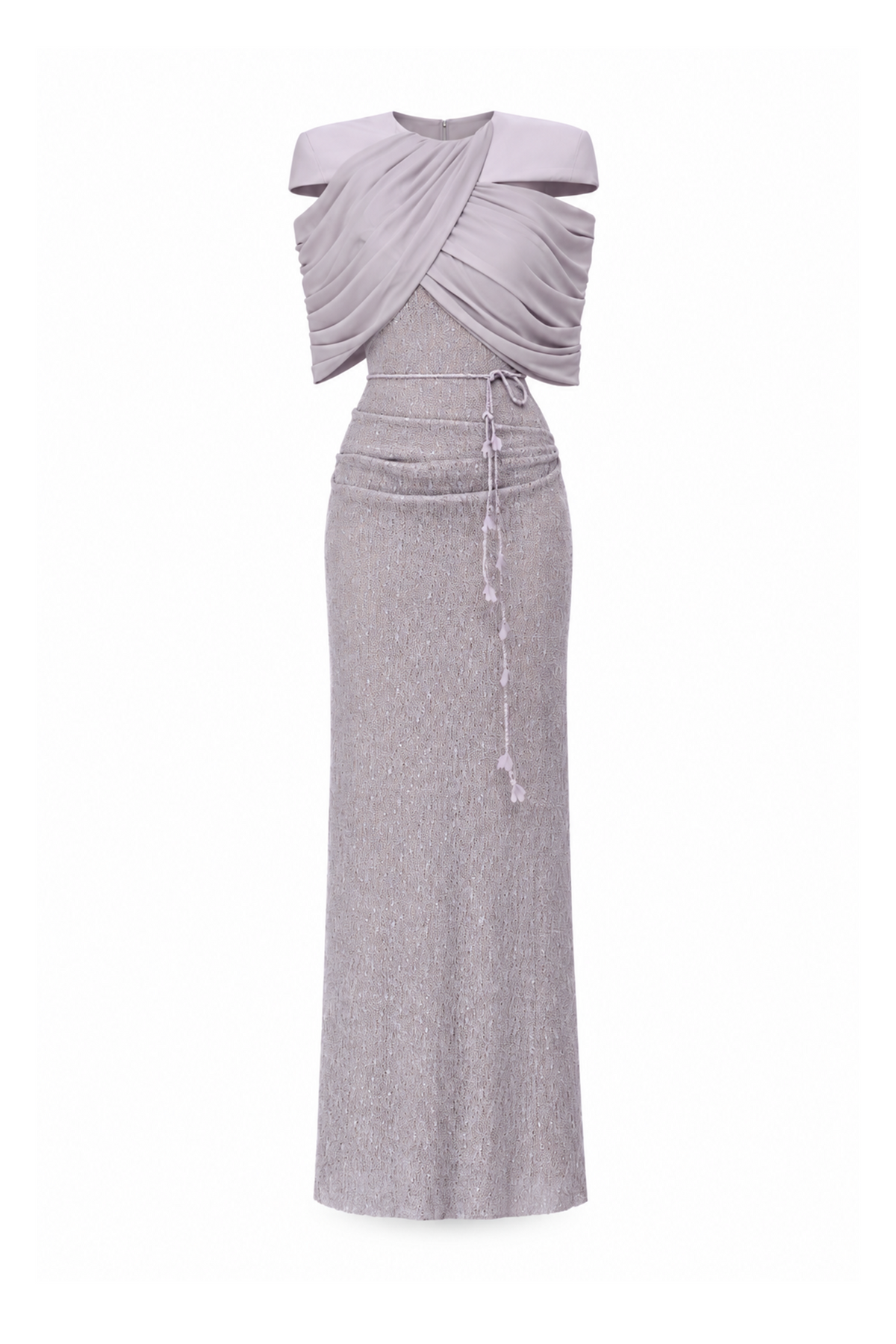 Cape-Draped Lace Midi Dress