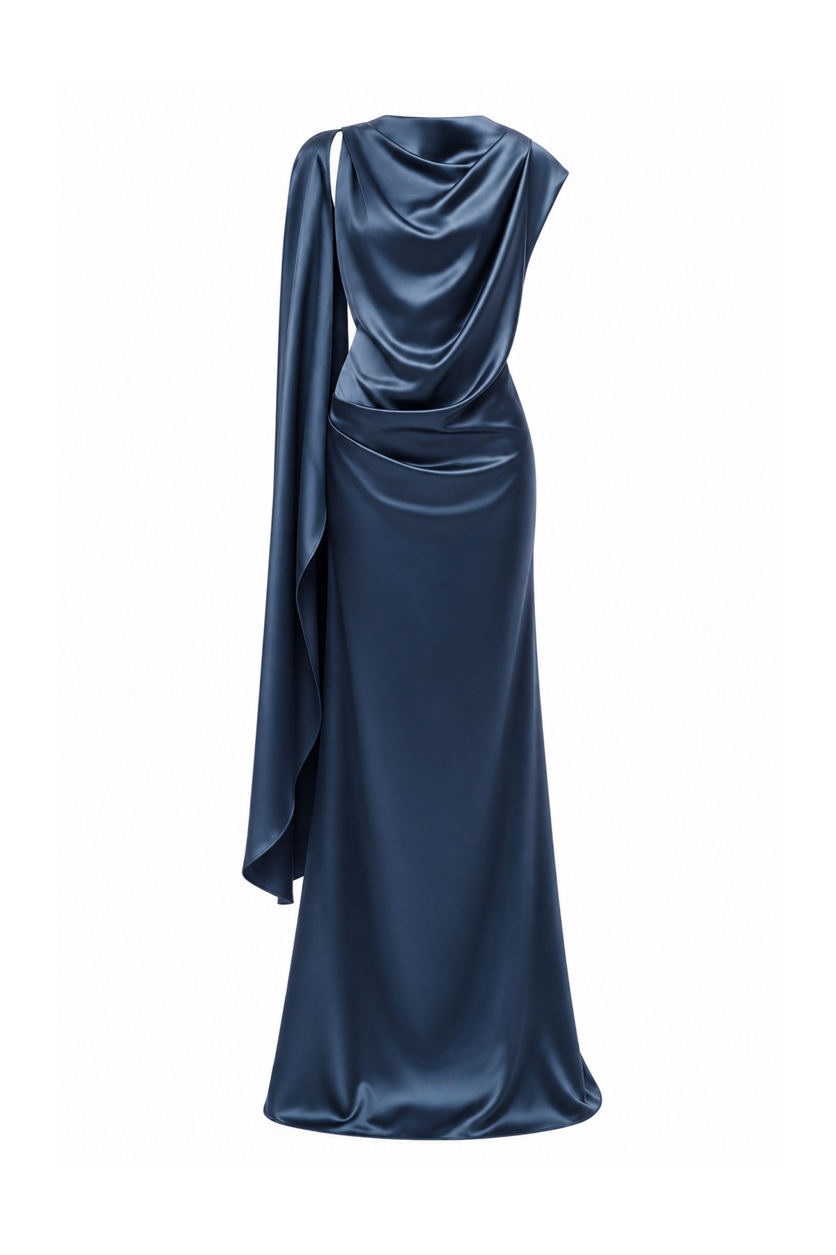 Asymmetric Draped Satin Maxi Dress
