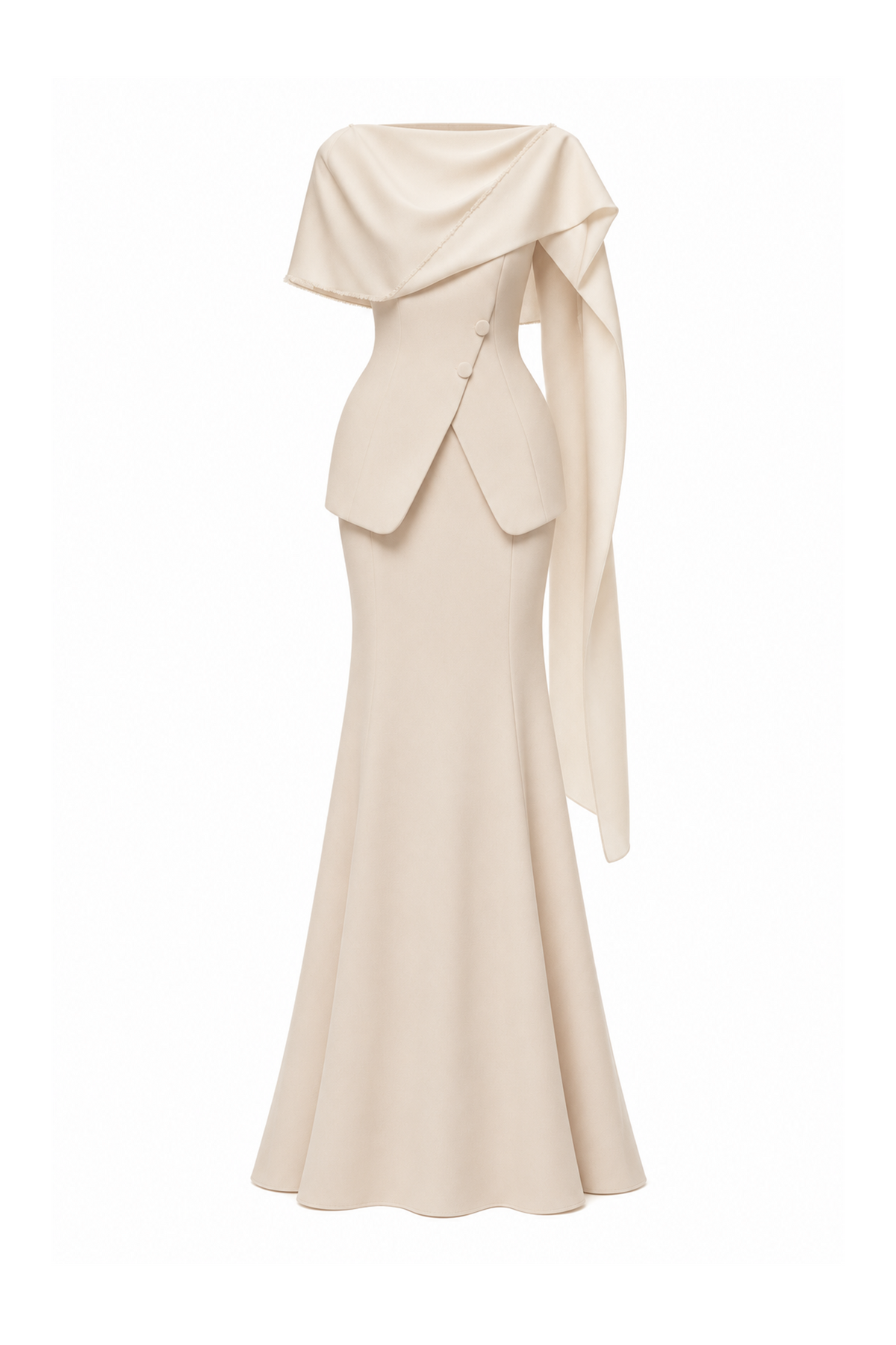 Asymmetric Draped Cape Set Design