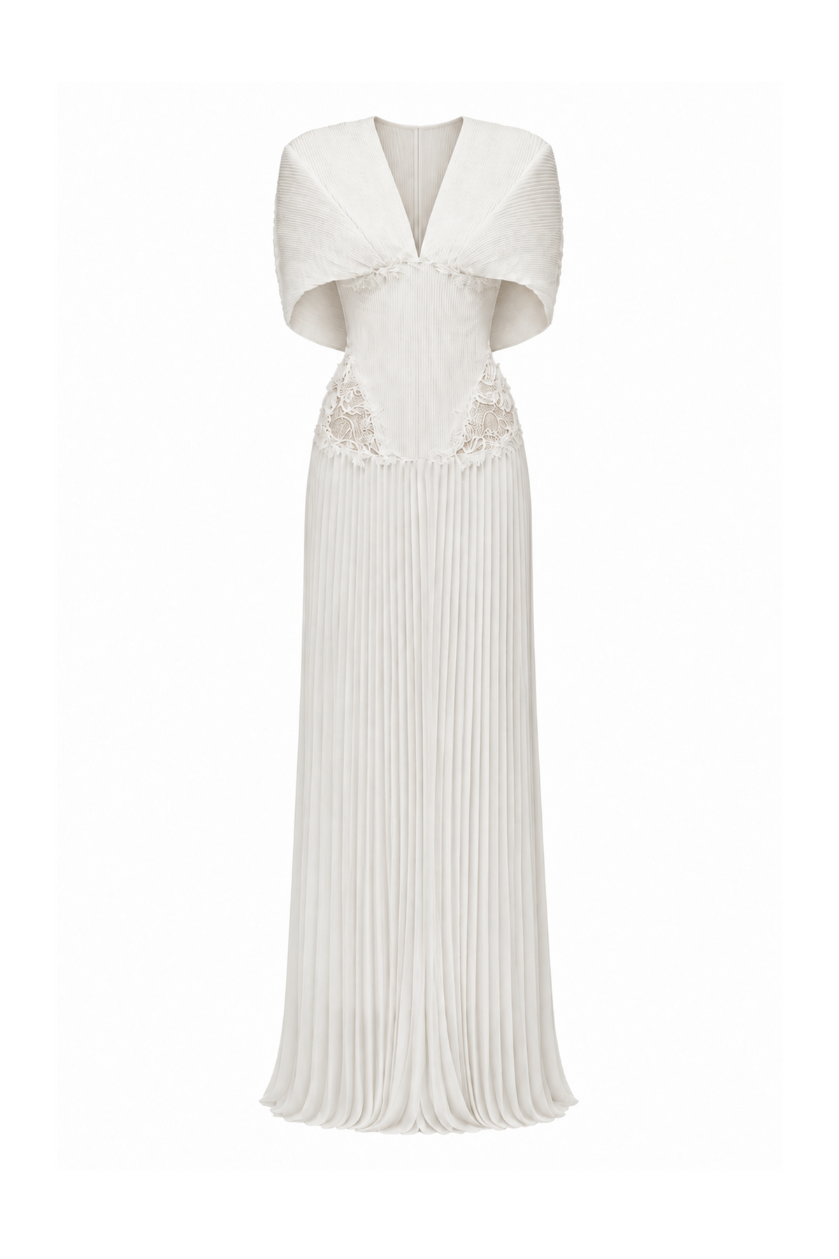 Off-Shoulder Lace Pleated Gown