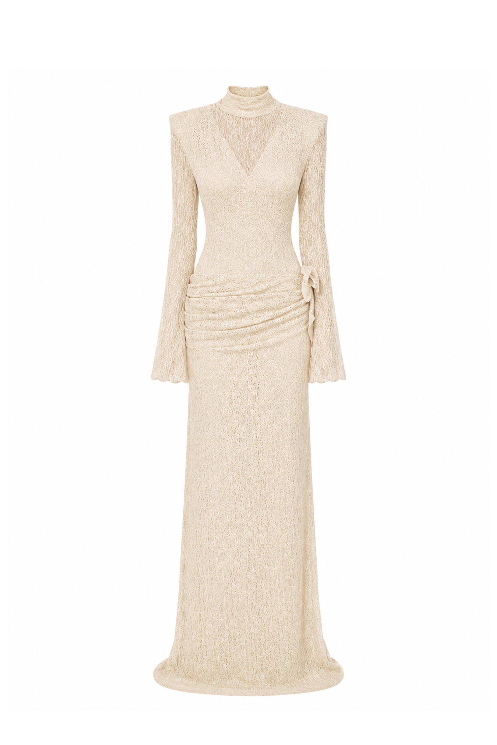Sheer Lace Evening Gown with 3D Floral