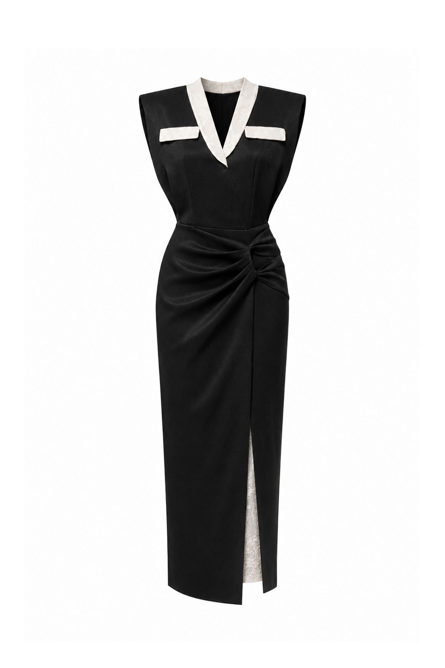 V-Neck Draped Midi Dress