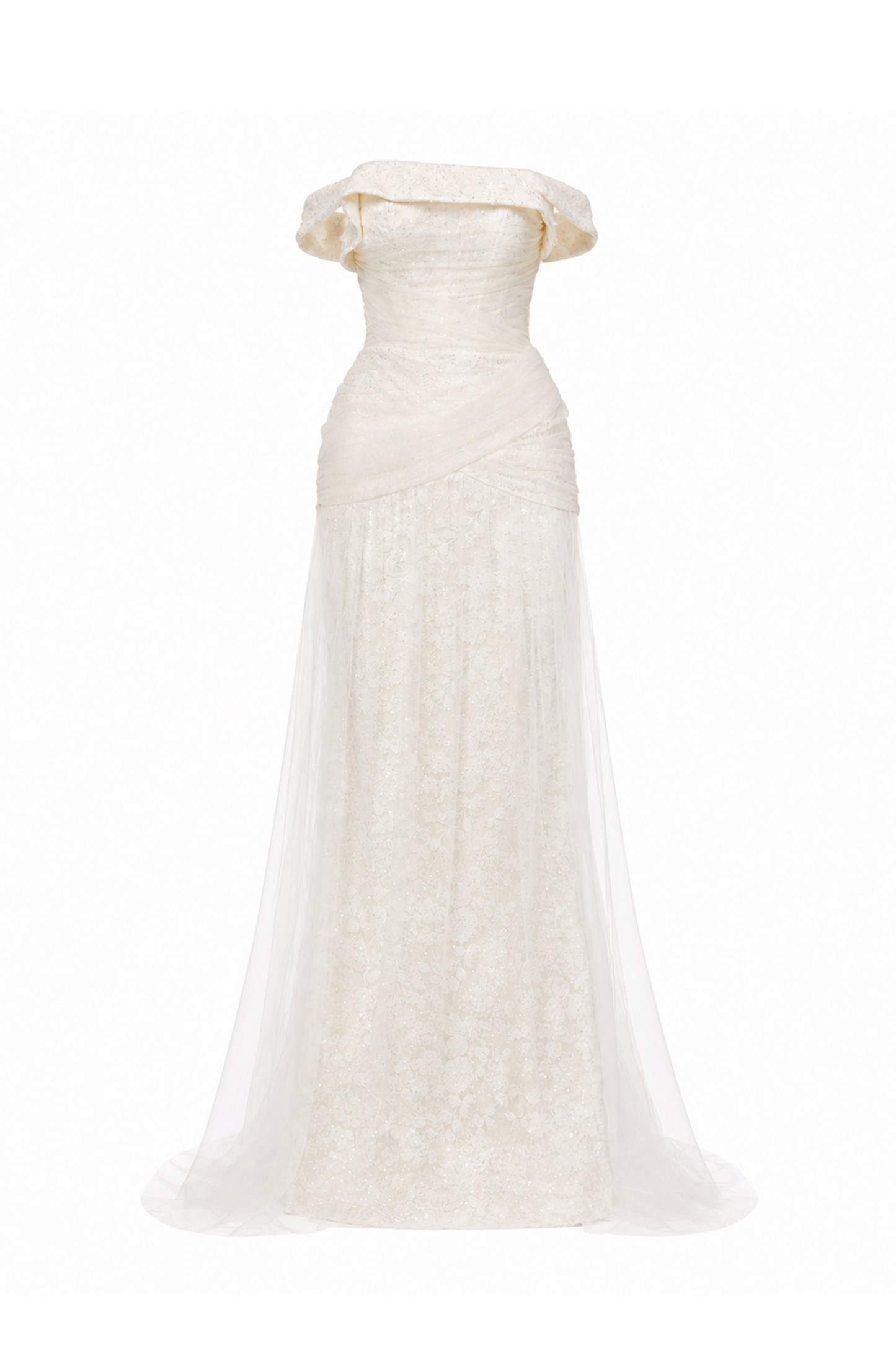 Corset Lace Gown with Sheer Cape