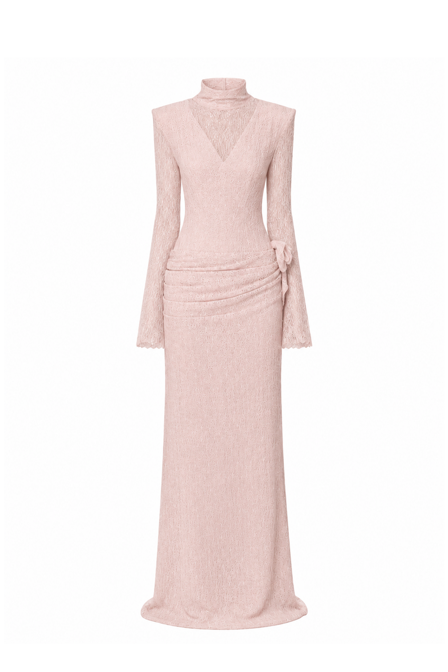 Sheer Lace Evening Gown with 3D Floral