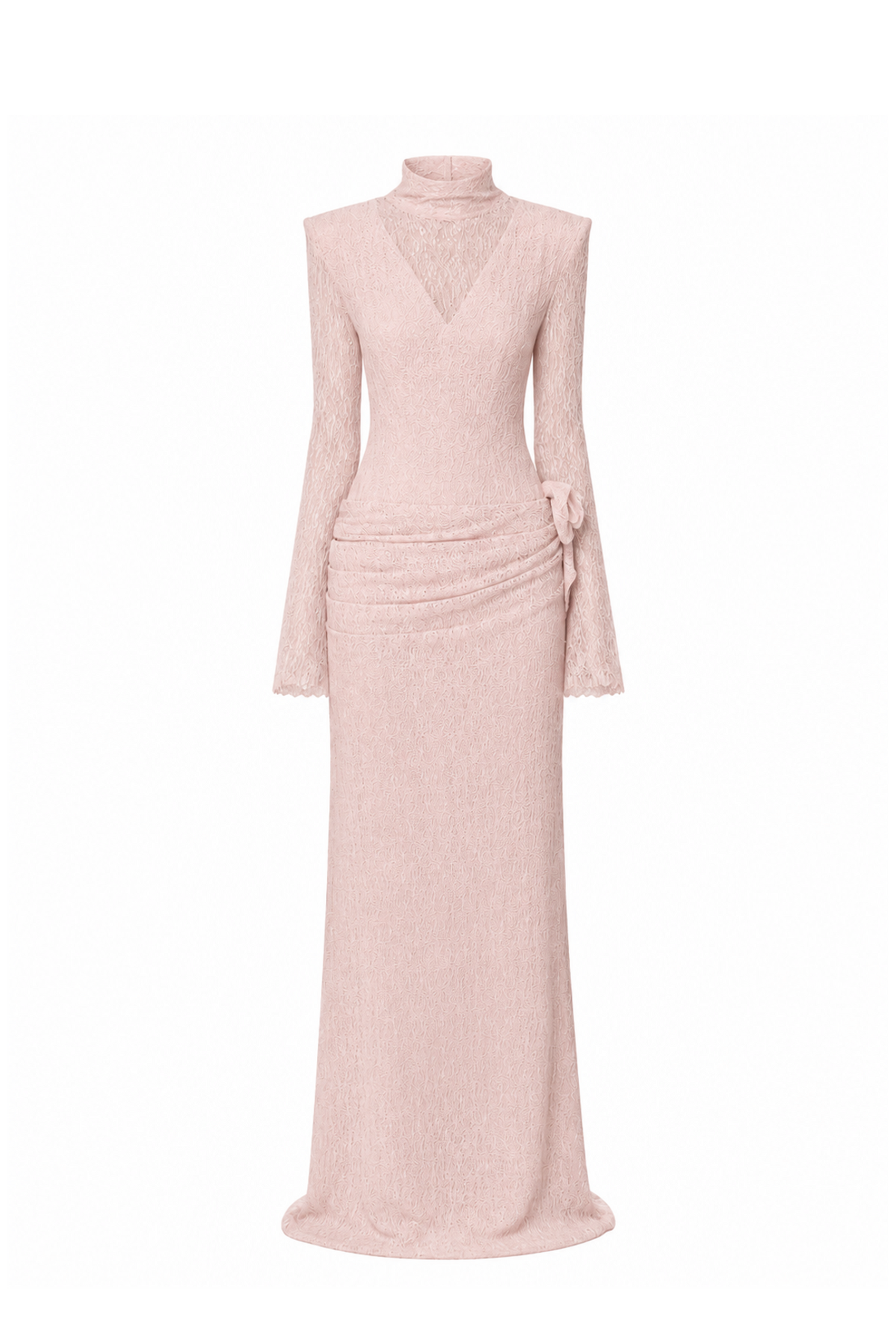 Sheer Lace Evening Gown with 3D Floral