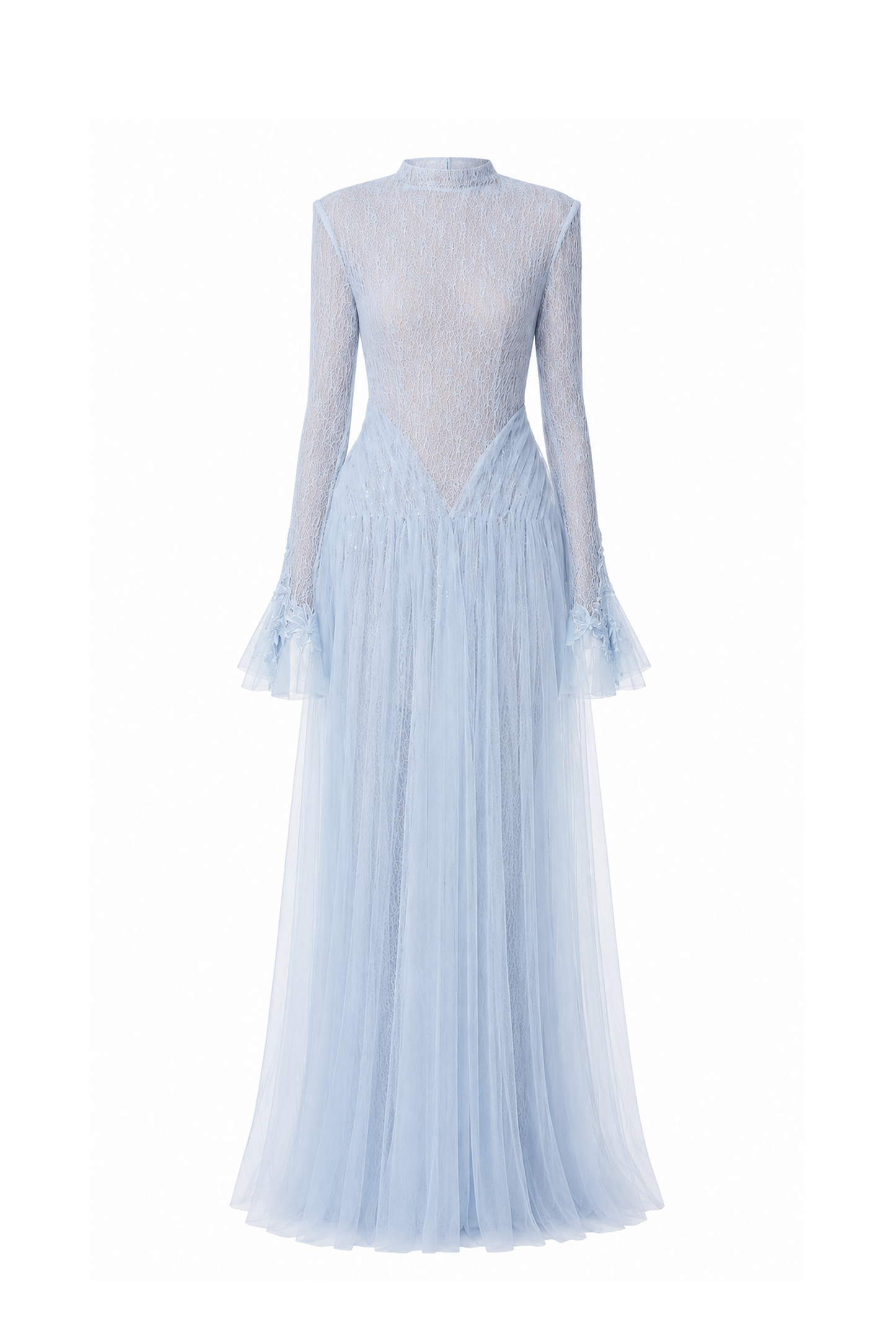 High-Neck Draped Hip Evening Gown
