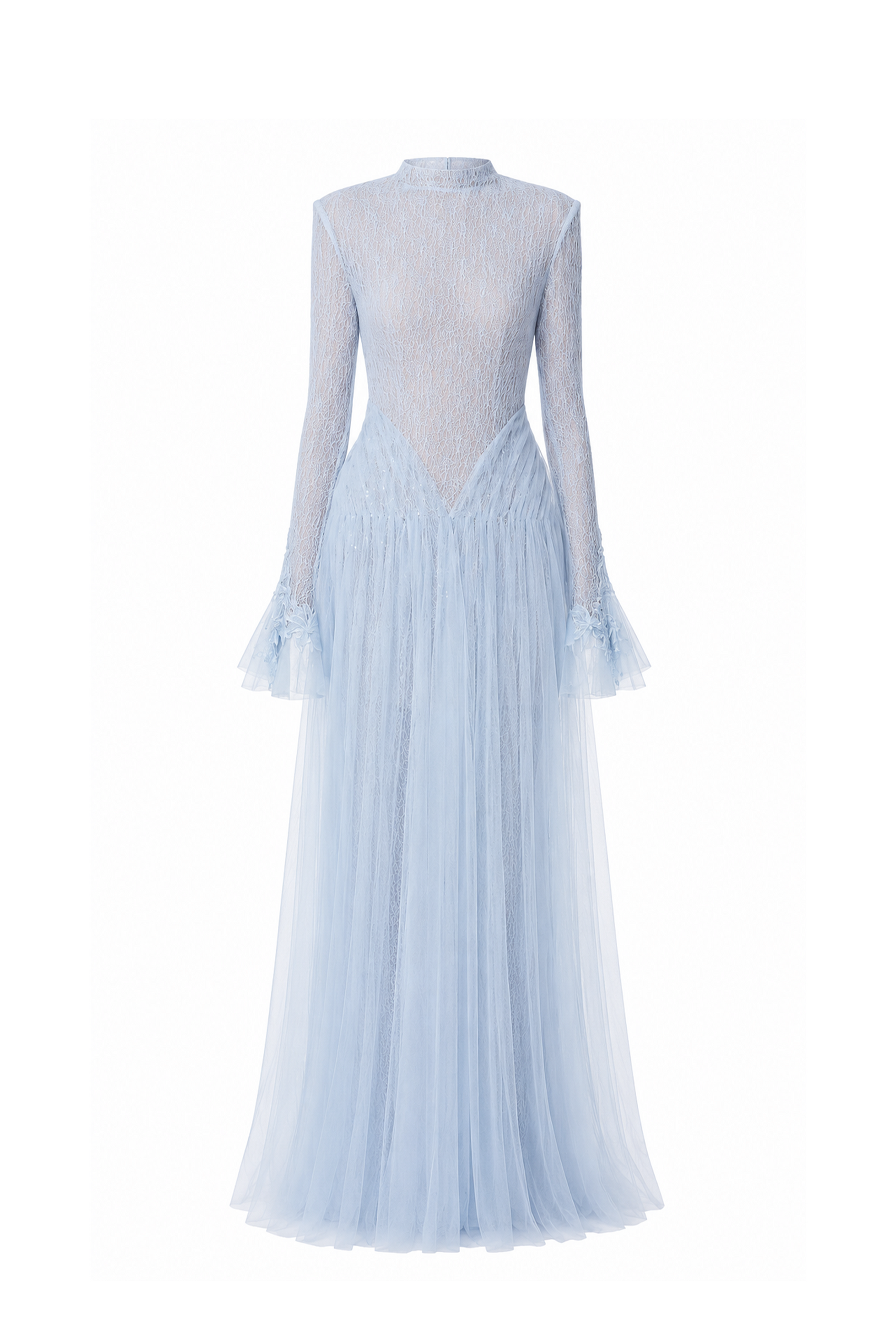 High-Neck Draped Hip Evening Gown