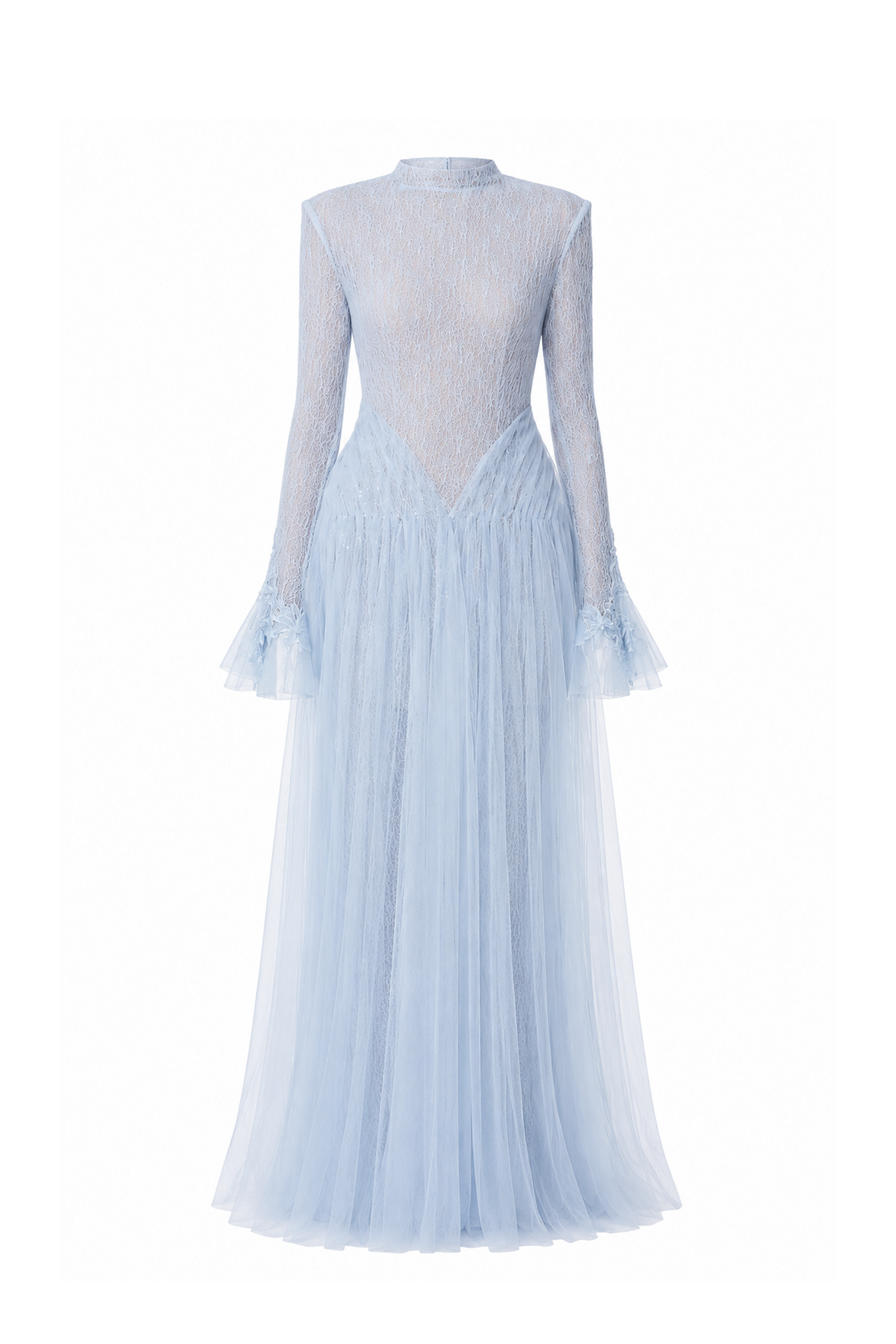 High-Neck Draped Hip Evening Gown
