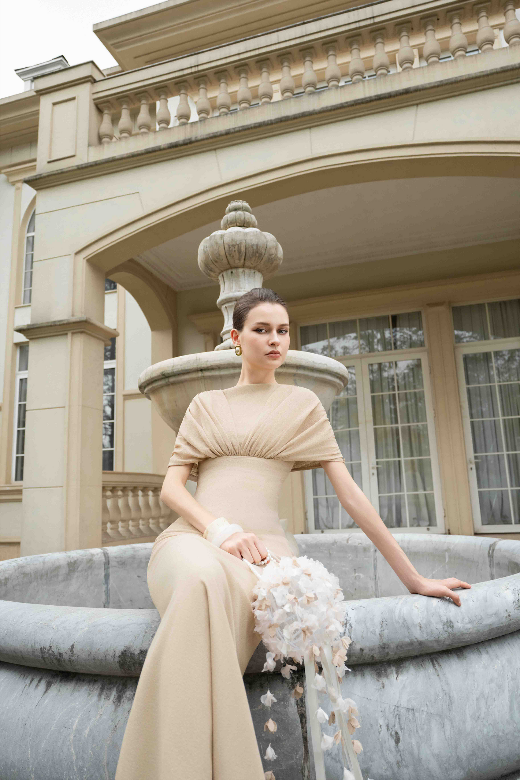 Nocturne Monochrome Gown in Bleached Sand