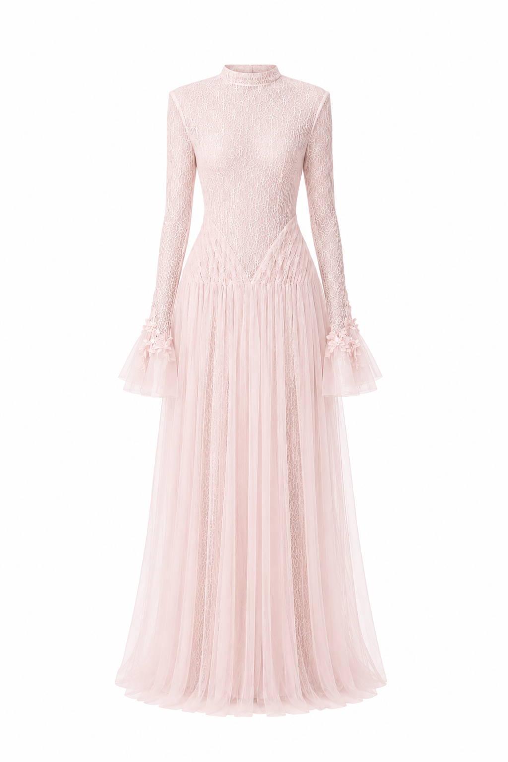 High-Neck Draped Hip Evening Gown