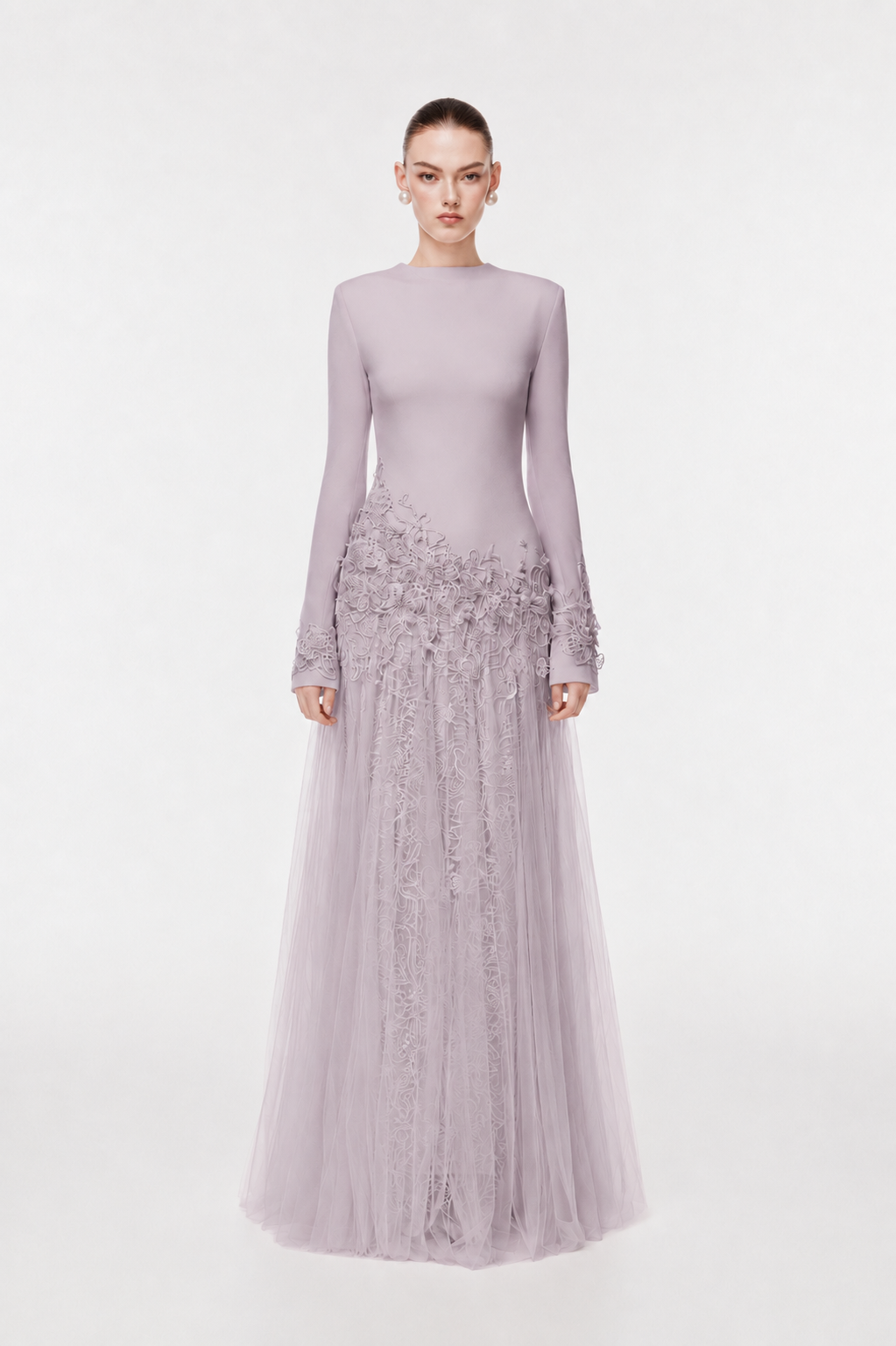 Long Dress with 3D Lace Floral