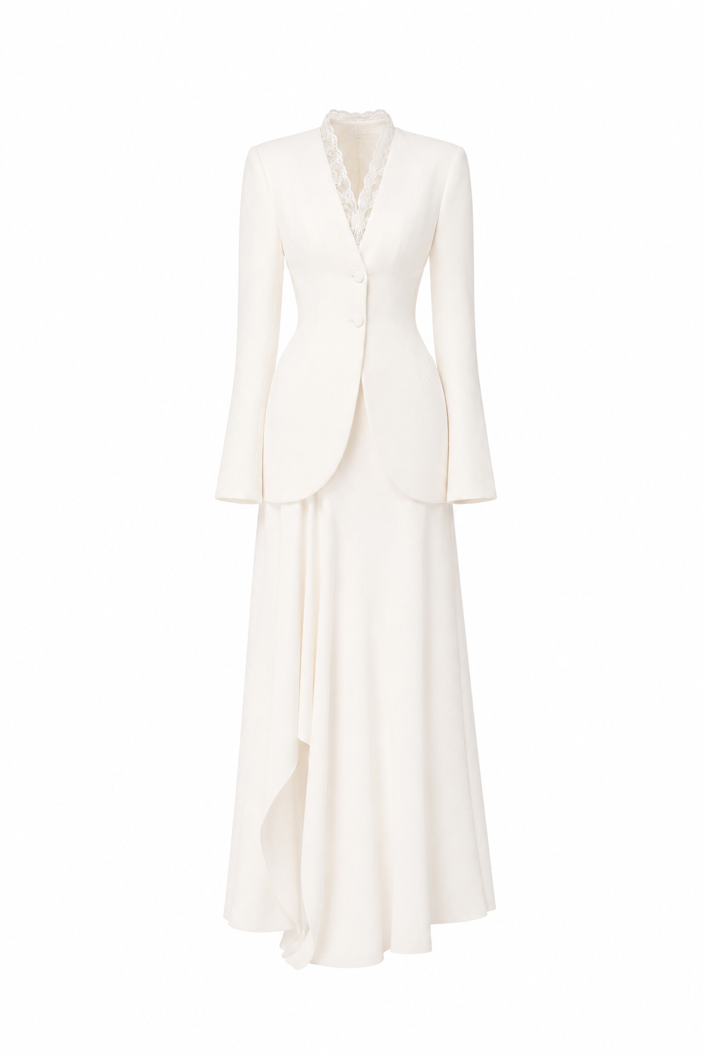 Ivory Draped-Collar Tailored Set Design