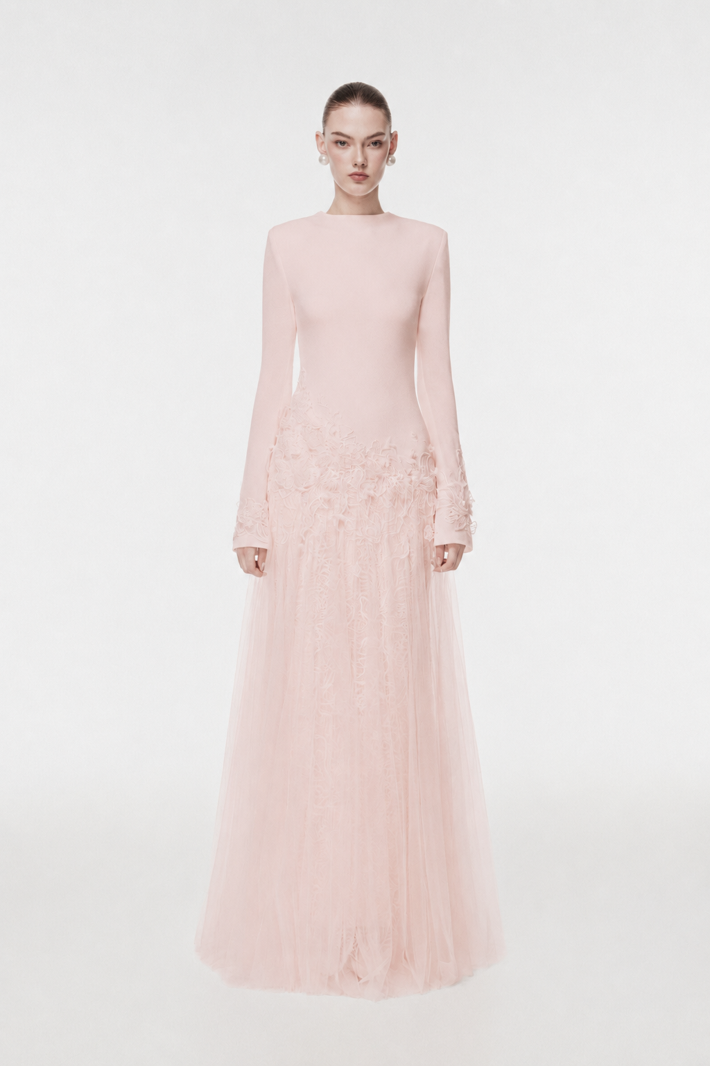 Long Dress with 3D Lace Floral