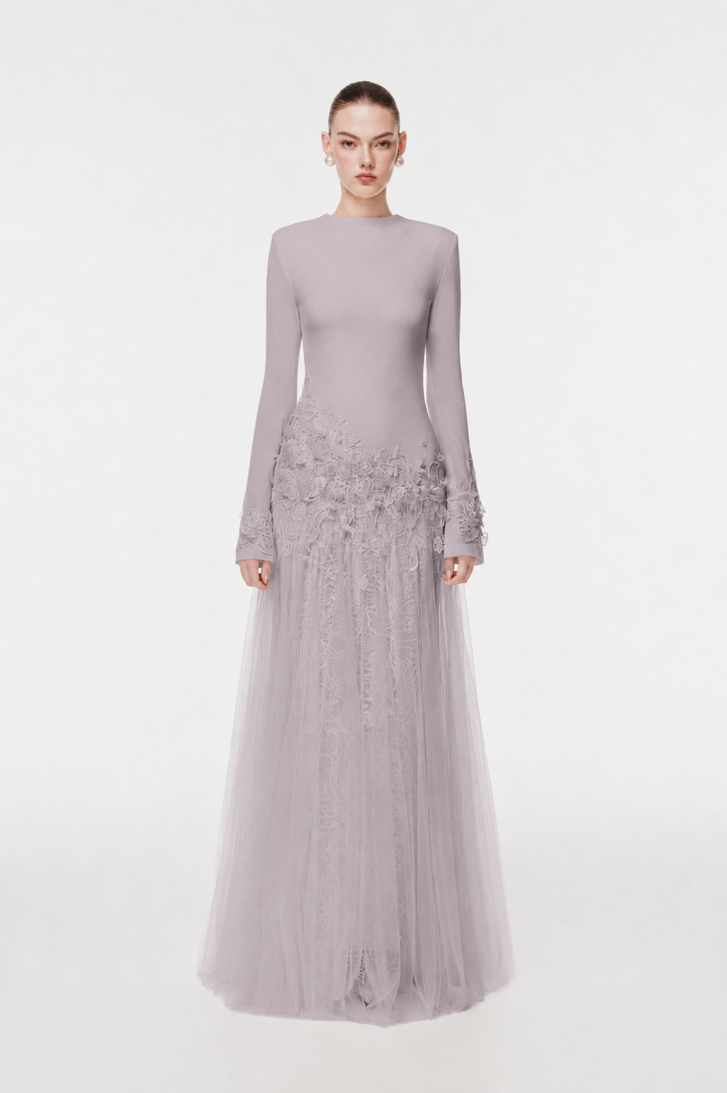 Long Dress with 3D Lace Floral