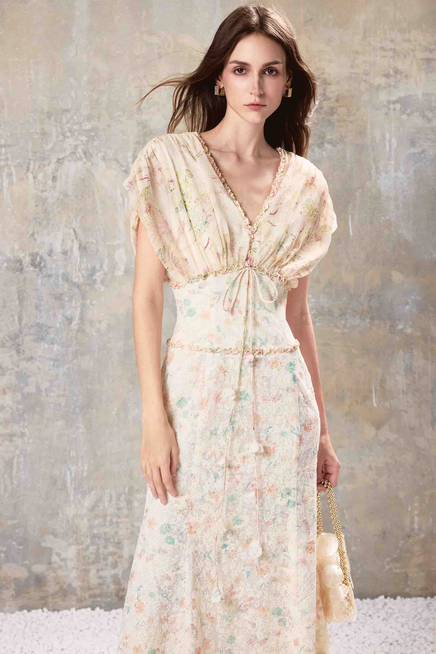 V Neck Floral Maxi Dress