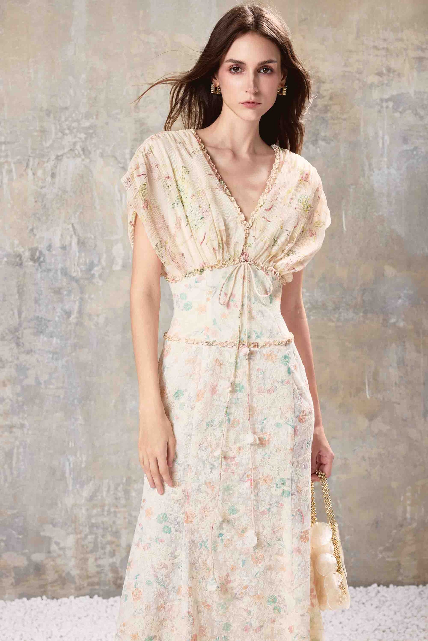 V Neck Floral Maxi Dress