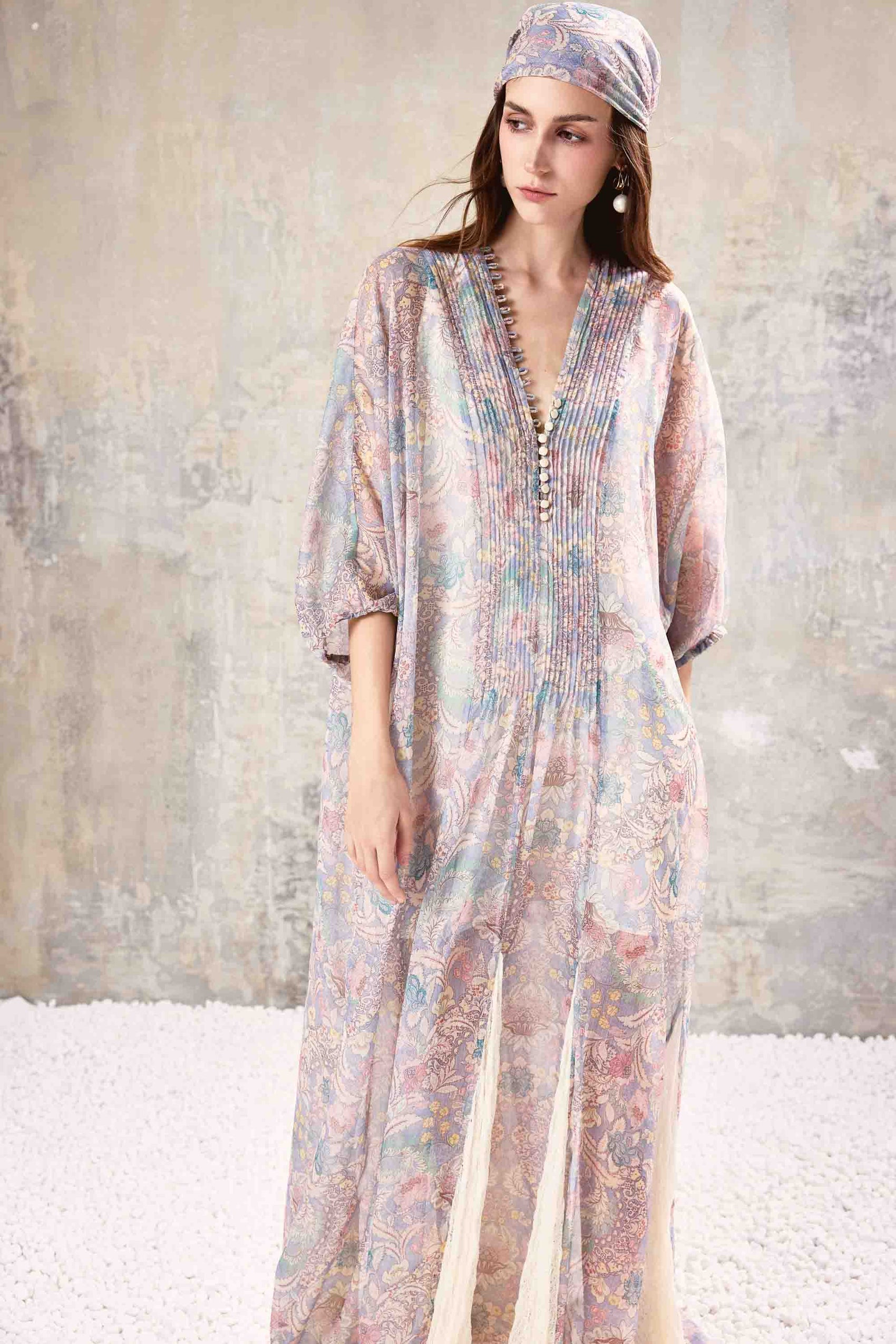Smocked V Neck Maxi Dress