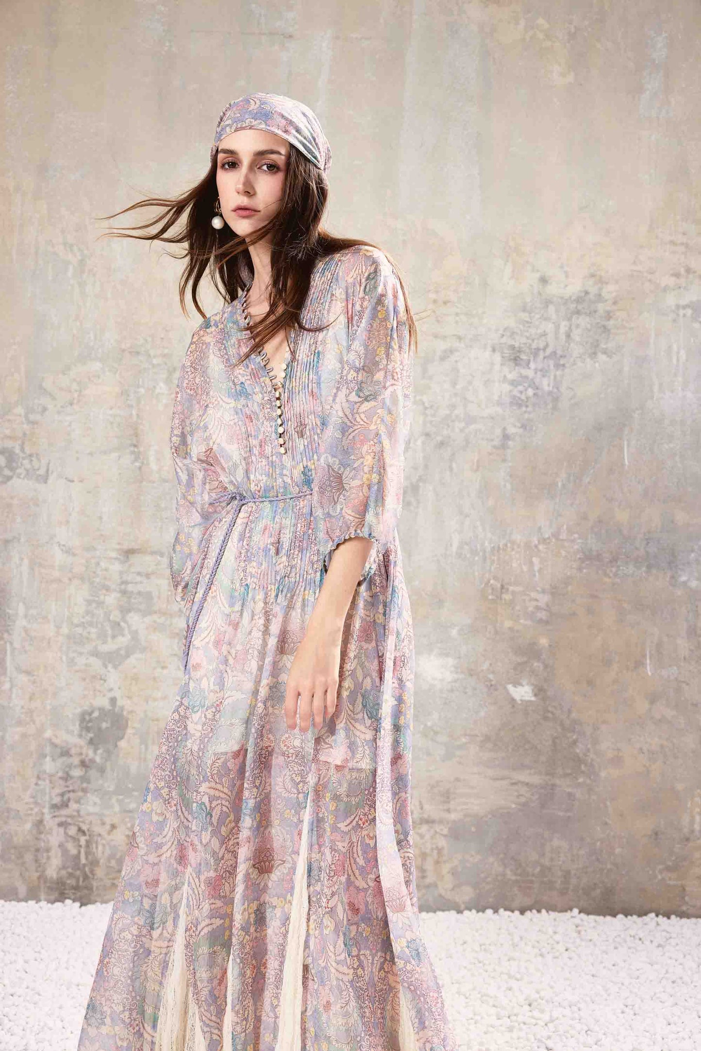 Smocked V Neck Maxi Dress