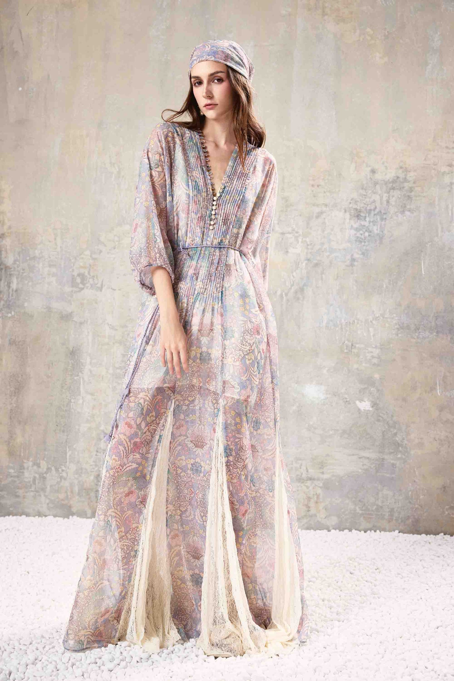 Smocked V Neck Maxi Dress