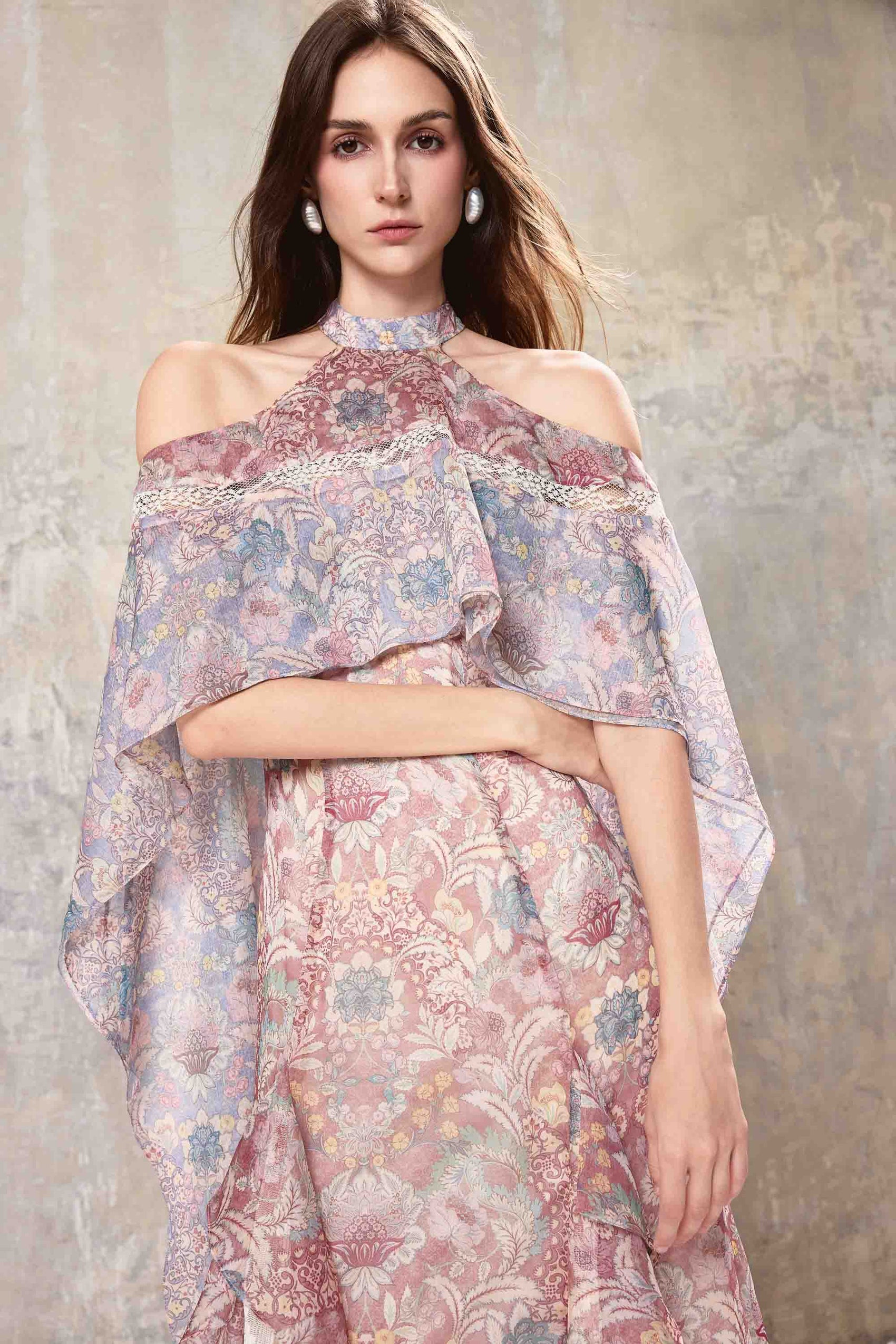 Baroque Halter Maxi Dress