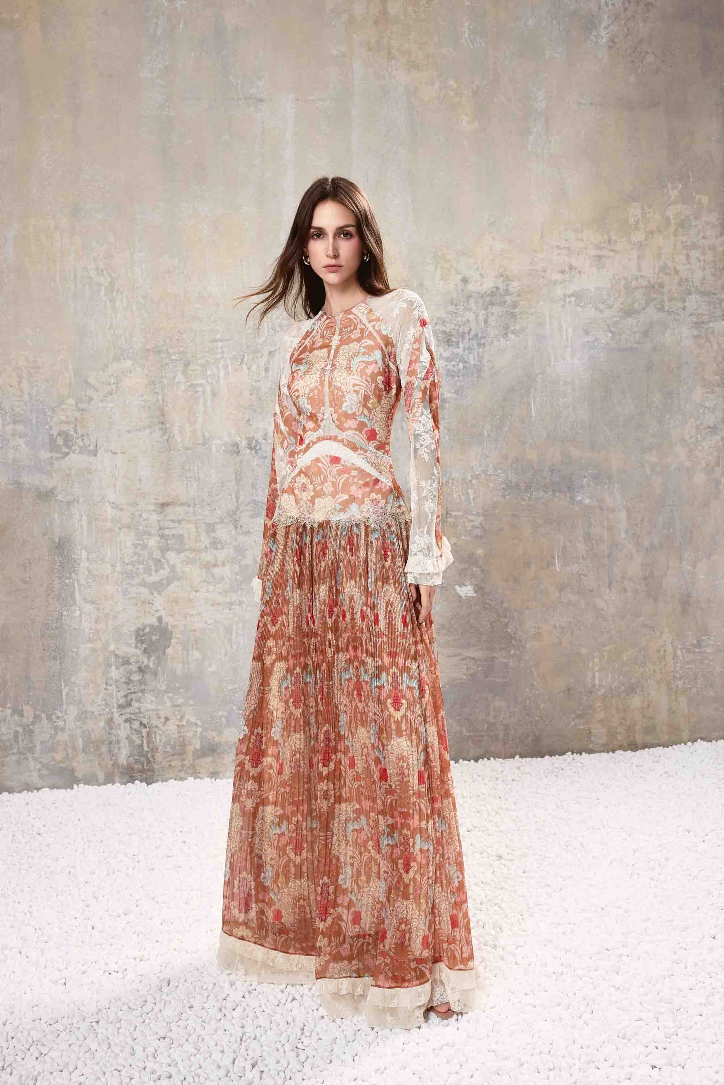 Baroque Pleated Maxi Dress
