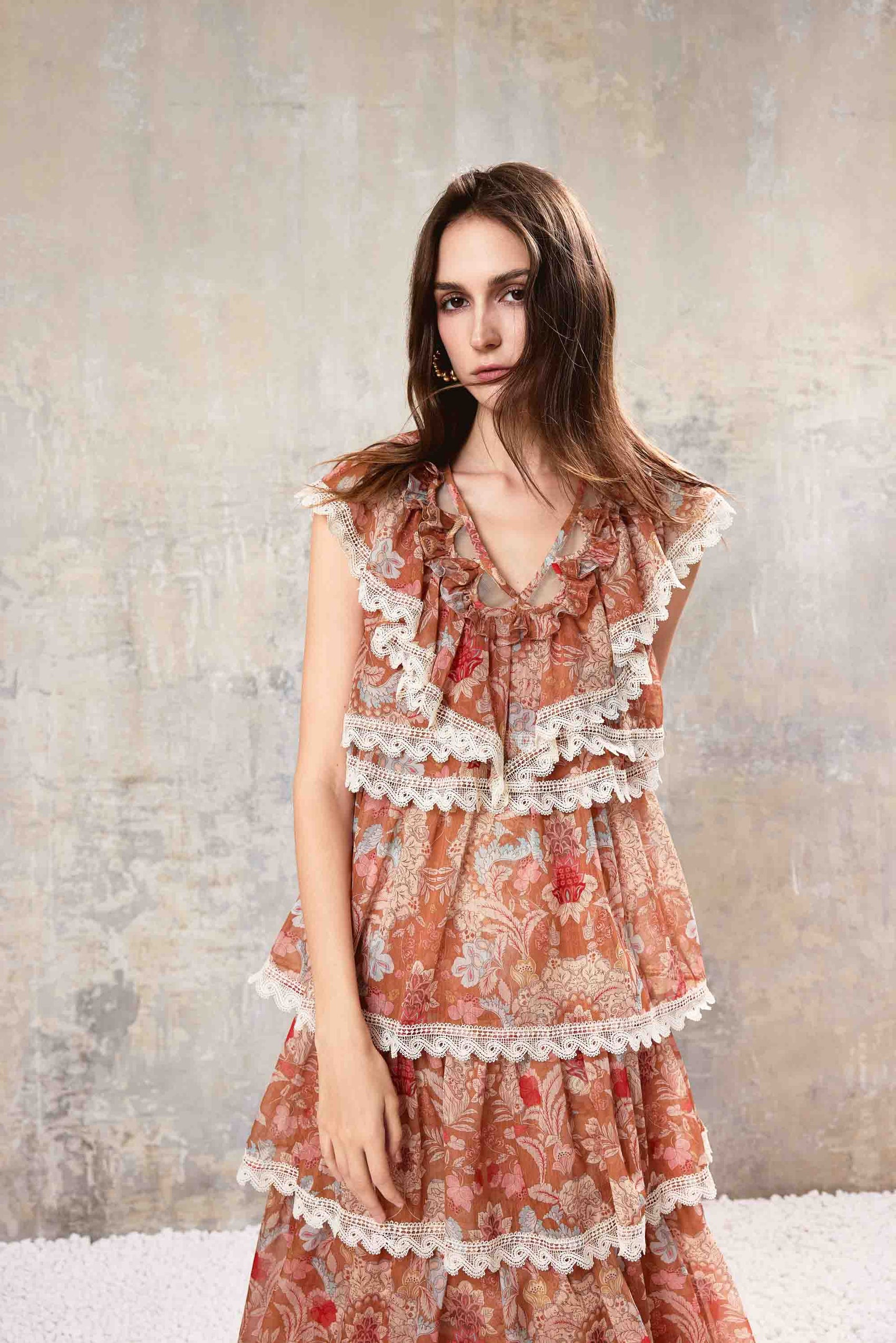 Baroque Lace Tiered Maxi Dress