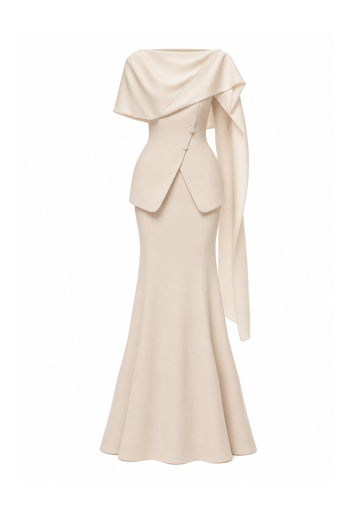 Asymmetric Draped Cape Set Design