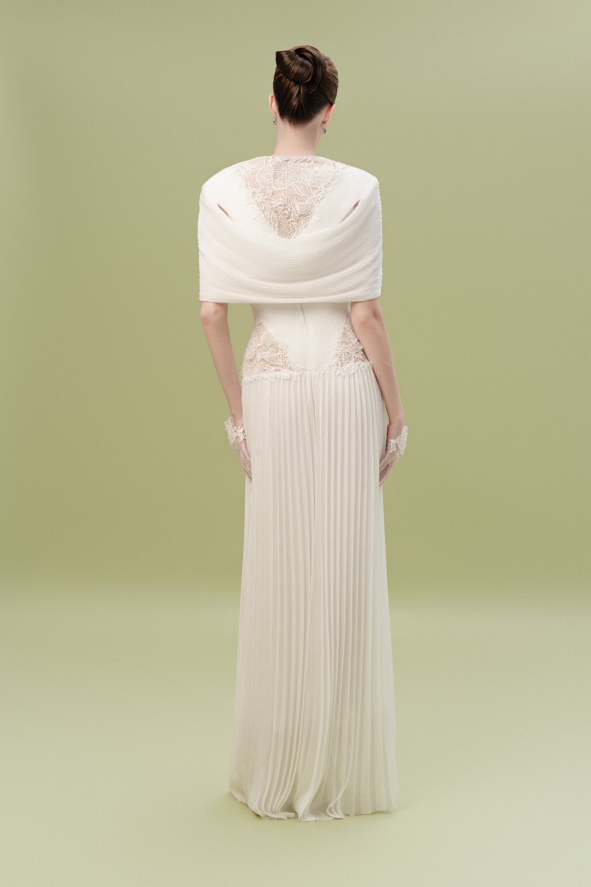 Off-Shoulder Lace Pleated Gown