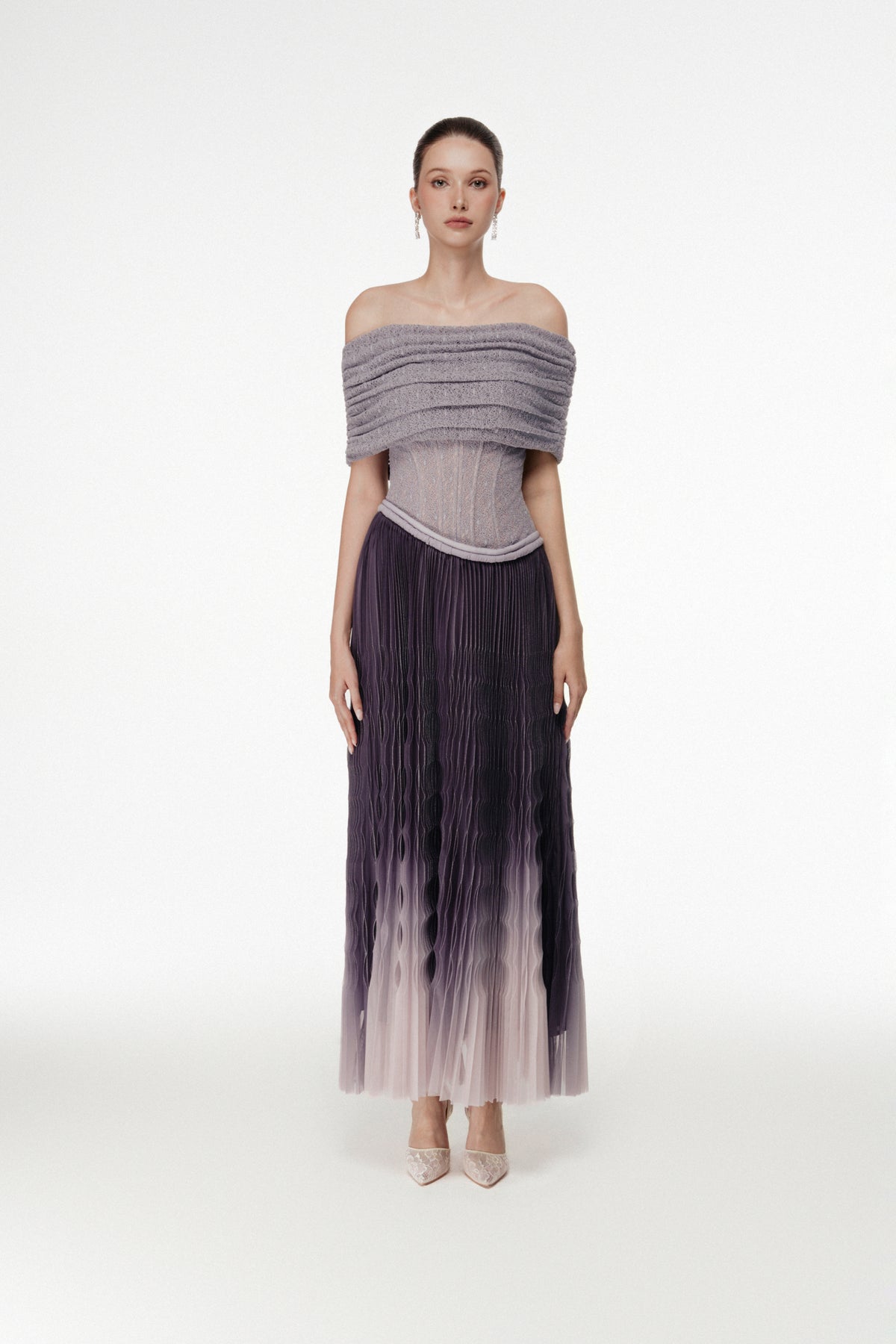 Ombre Pleated Corset Maxi Dress