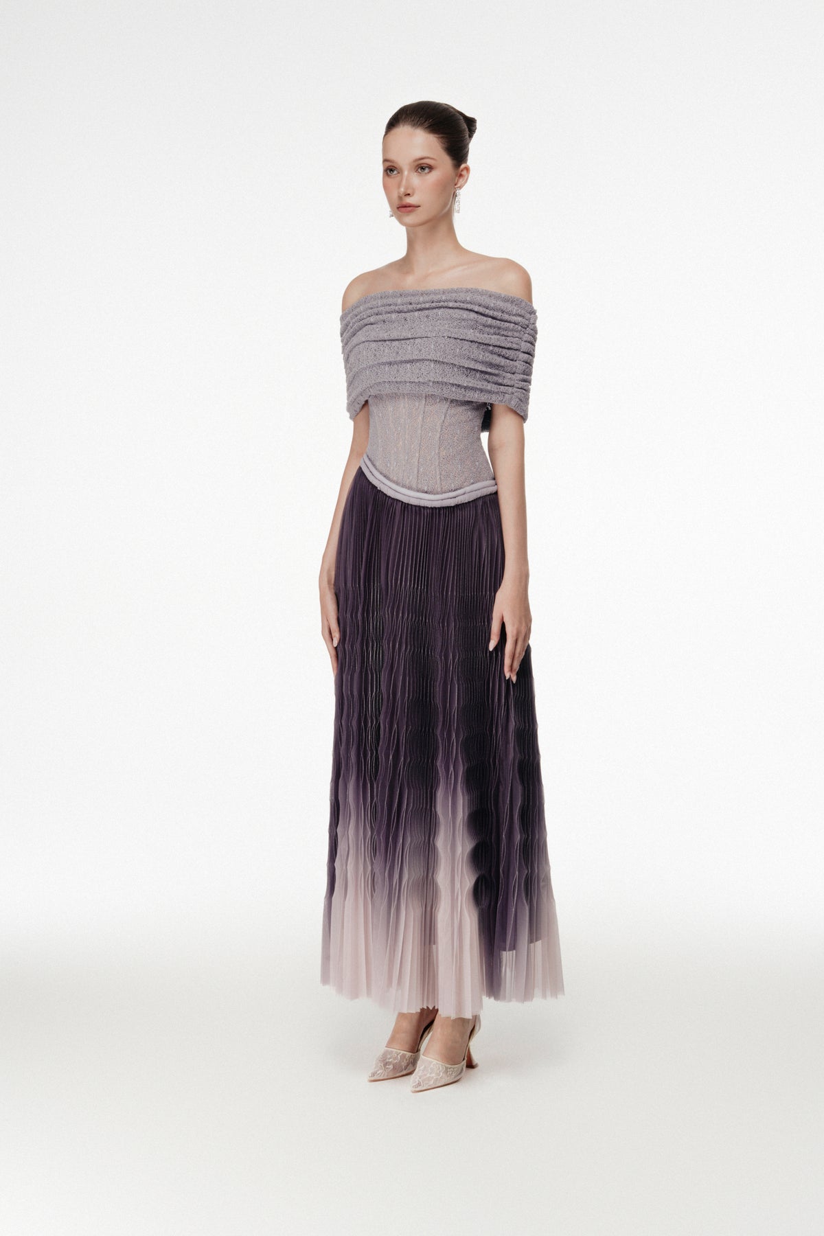 Ombre Pleated Corset Maxi Dress