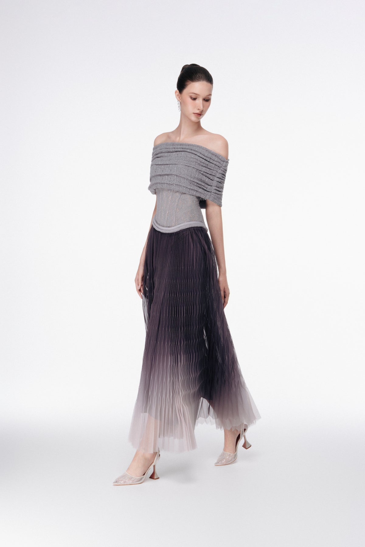 Ombre Pleated Corset Maxi Dress