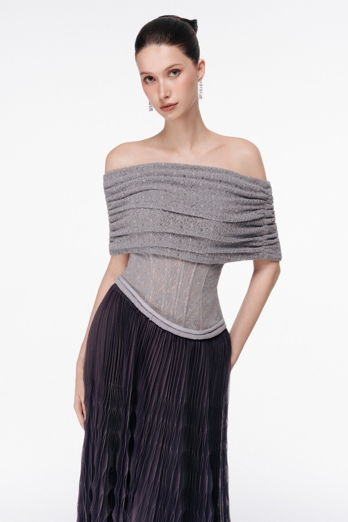 Ombre Pleated Corset Maxi Dress