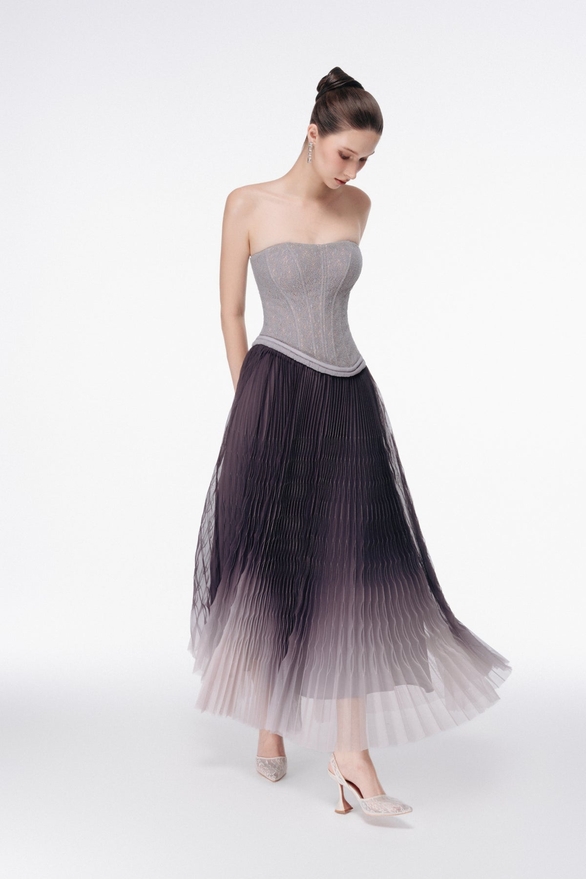 Ombre Pleated Corset Maxi Dress