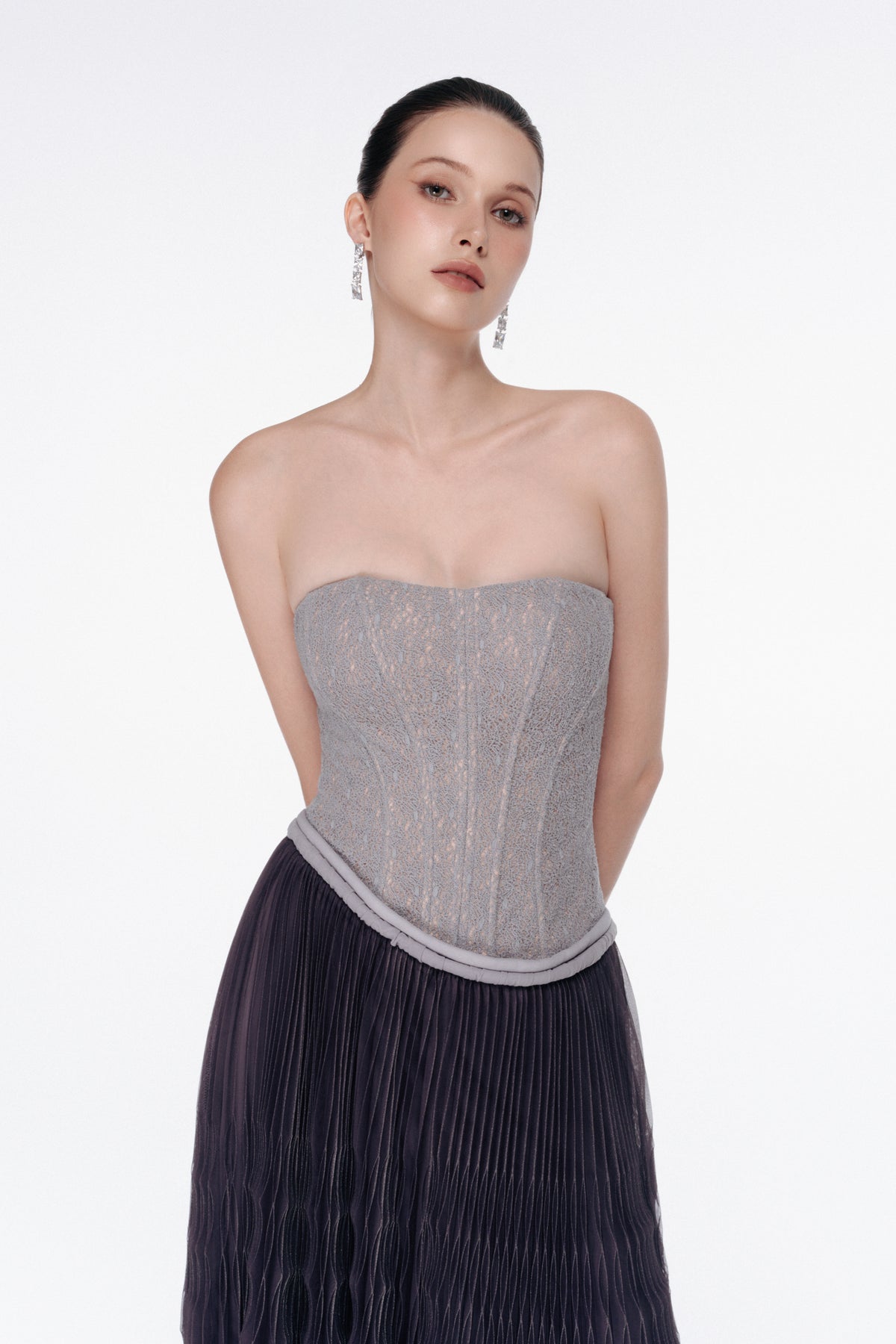 Ombre Pleated Corset Maxi Dress