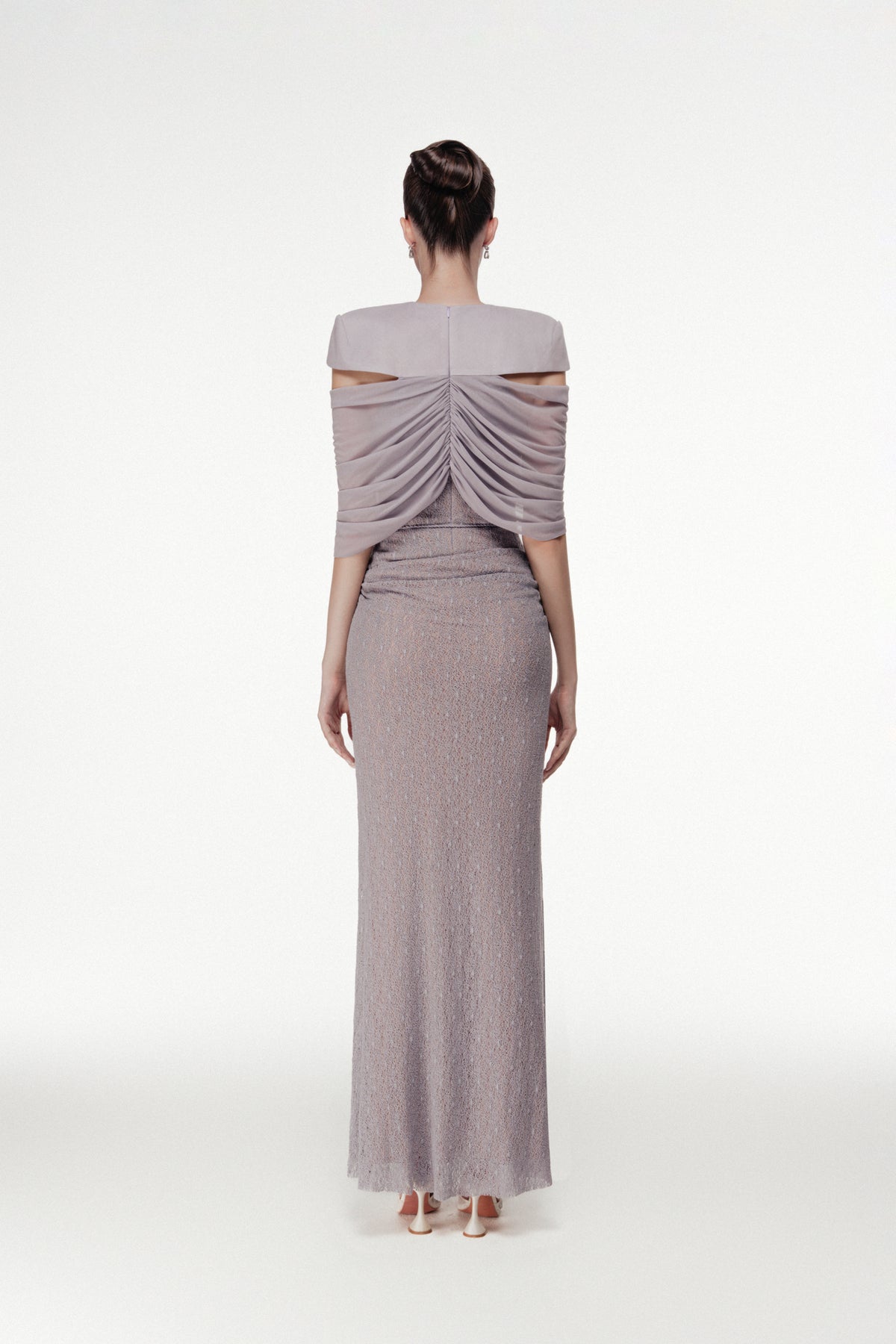 Cape-Draped Lace Midi Dress