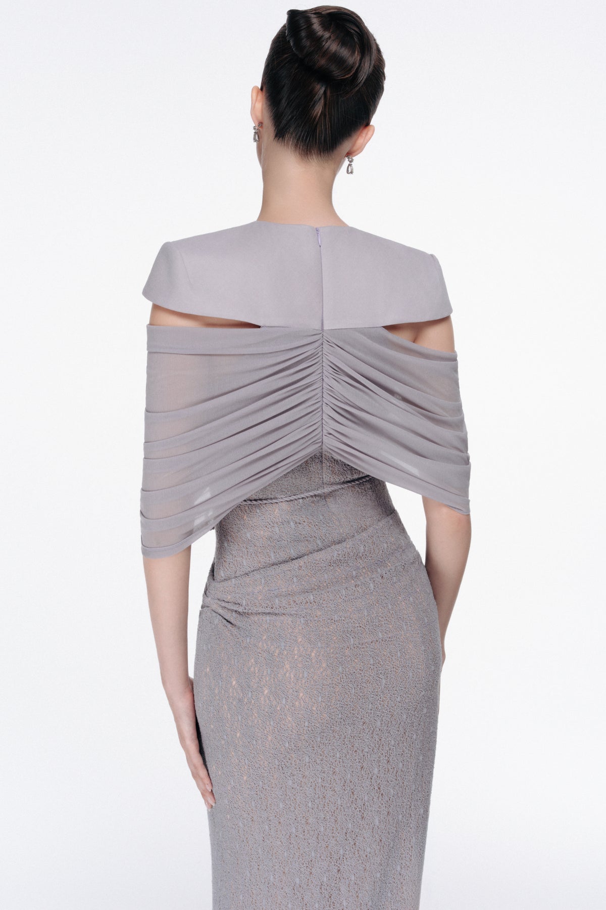 Cape-Draped Lace Midi Dress