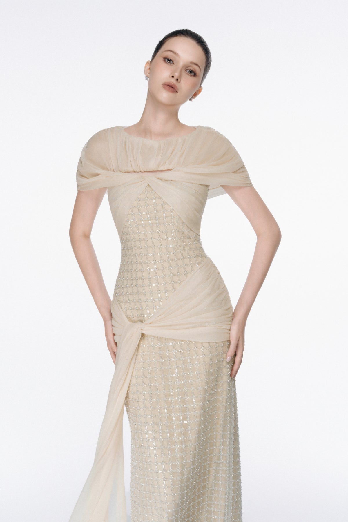 Embellished Draped Dress