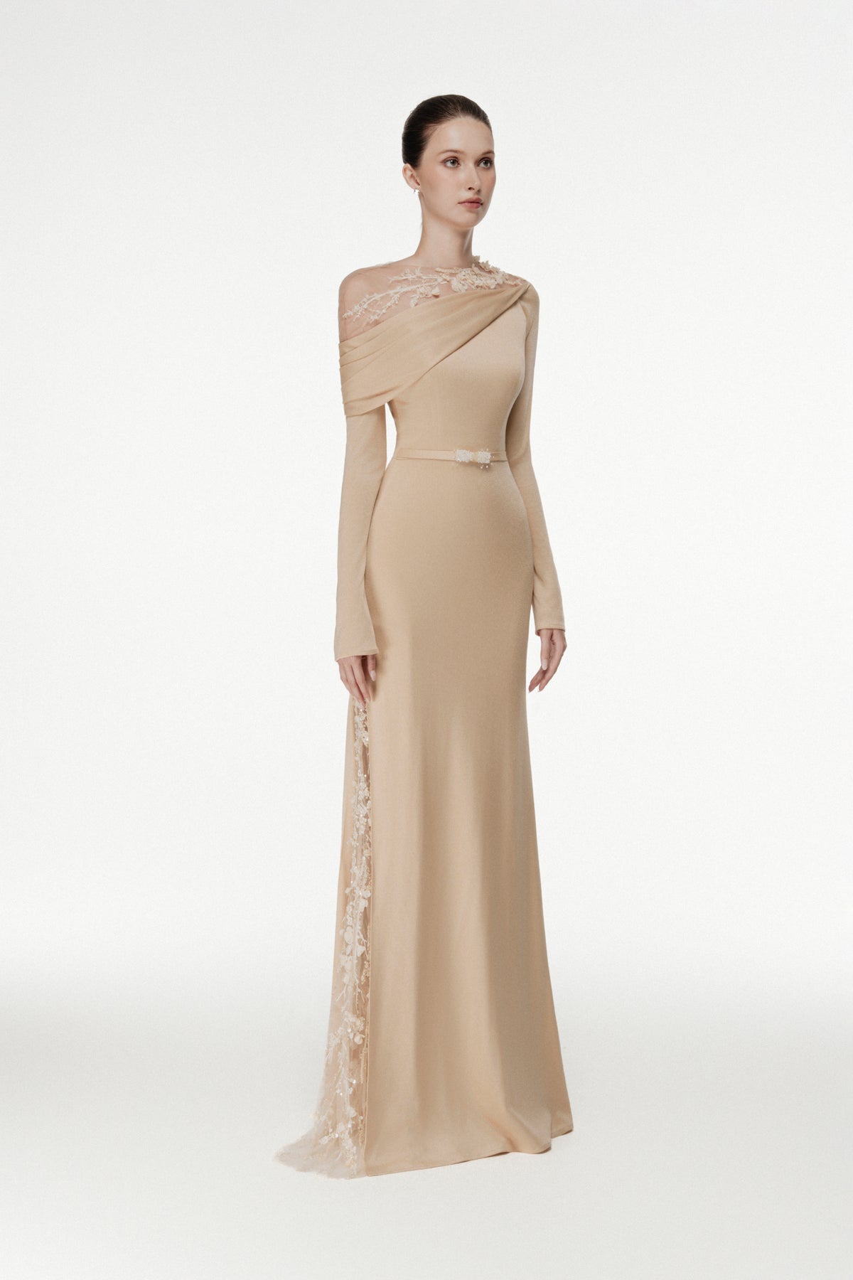 One-Shoulder Draped Mermaid Gown