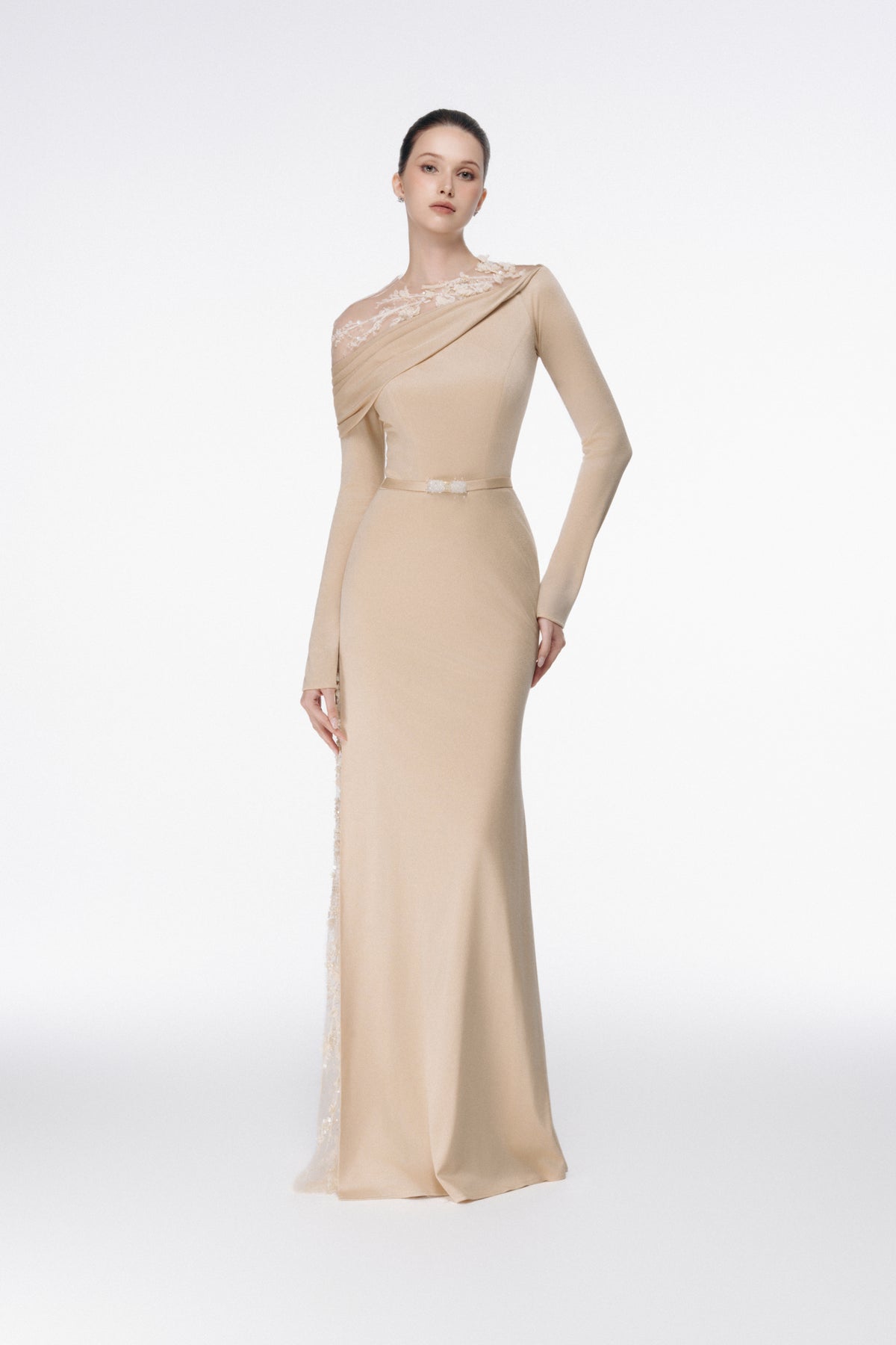 One-Shoulder Draped Mermaid Gown