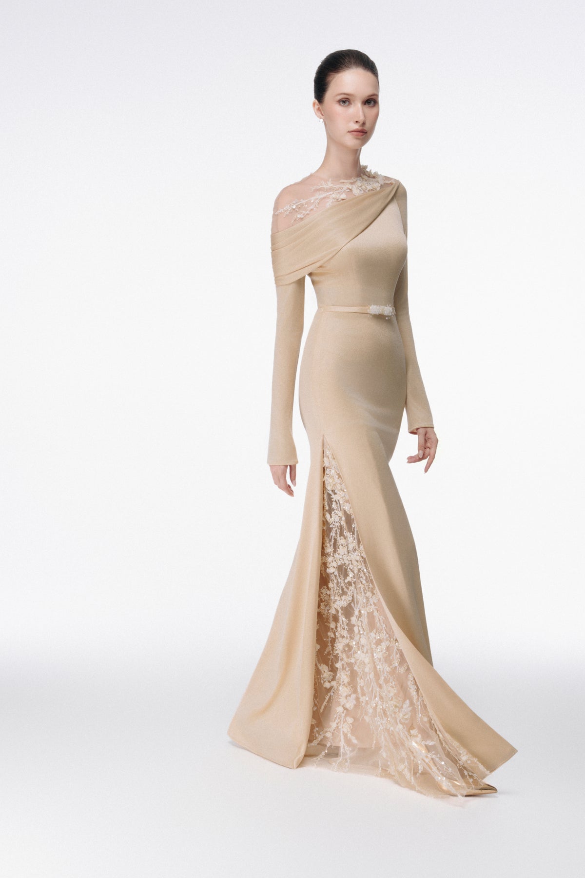 One-Shoulder Draped Mermaid Gown