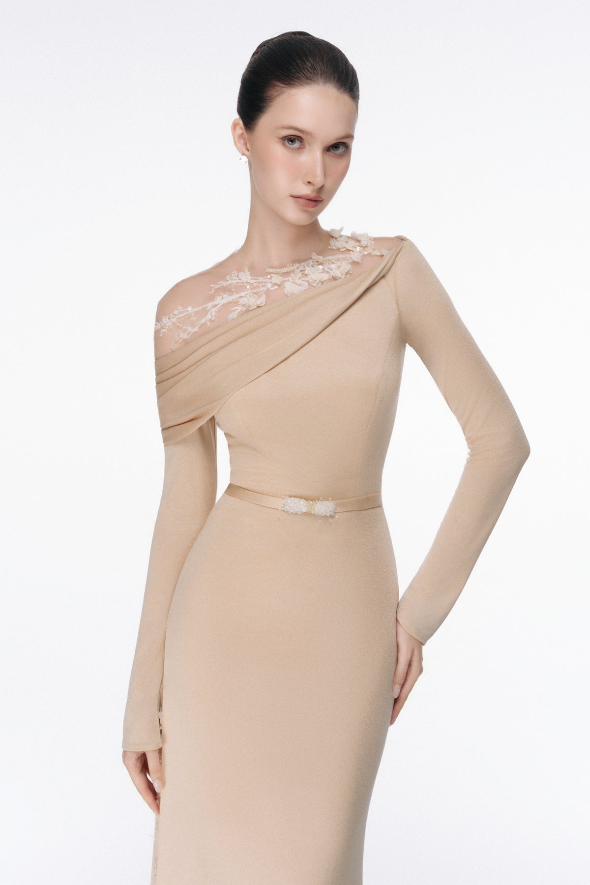 One-Shoulder Draped Mermaid Gown