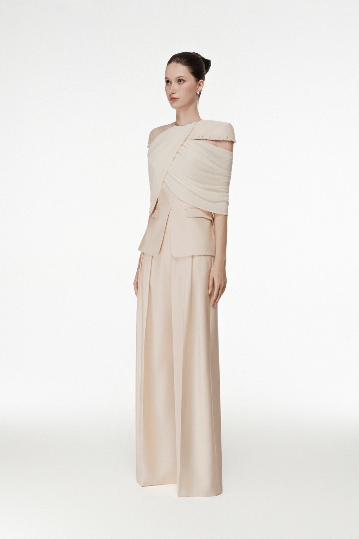 Off-Shoulder Draped Set Design