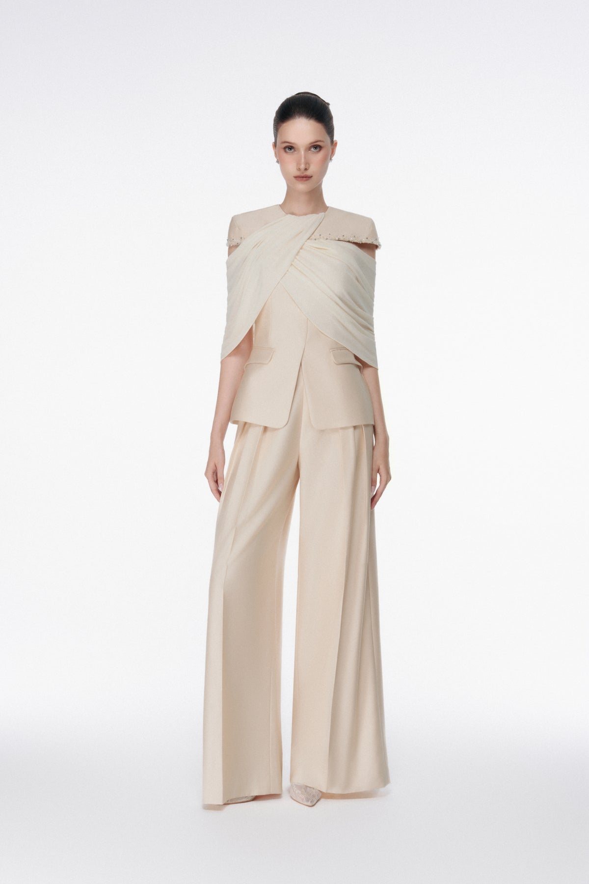 Off-Shoulder Draped Set Design