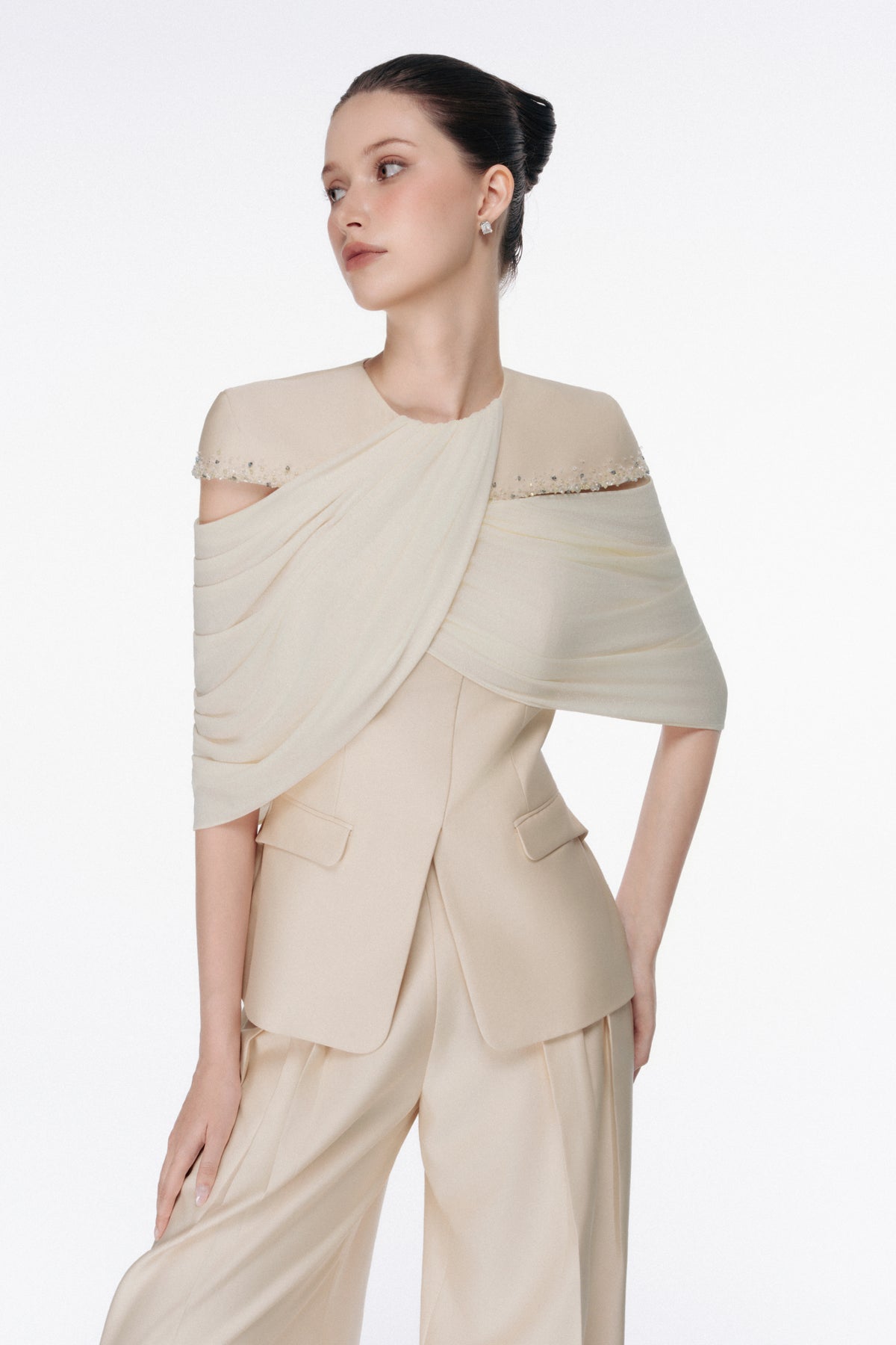 Off-Shoulder Draped Set Design