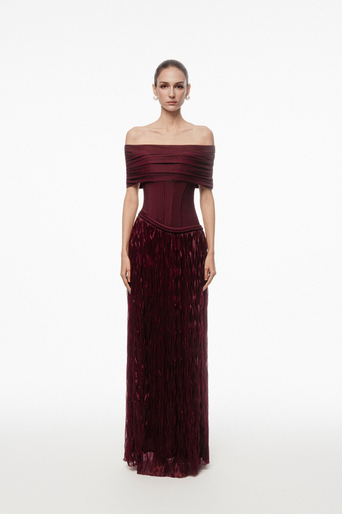Off-Shoulder Corset Textured Dress