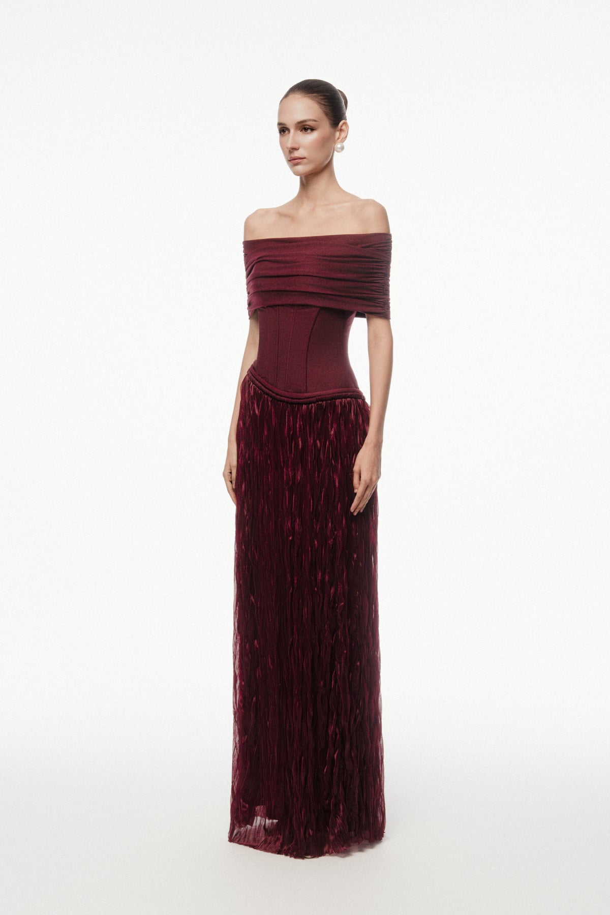Off-Shoulder Corset Textured Dress