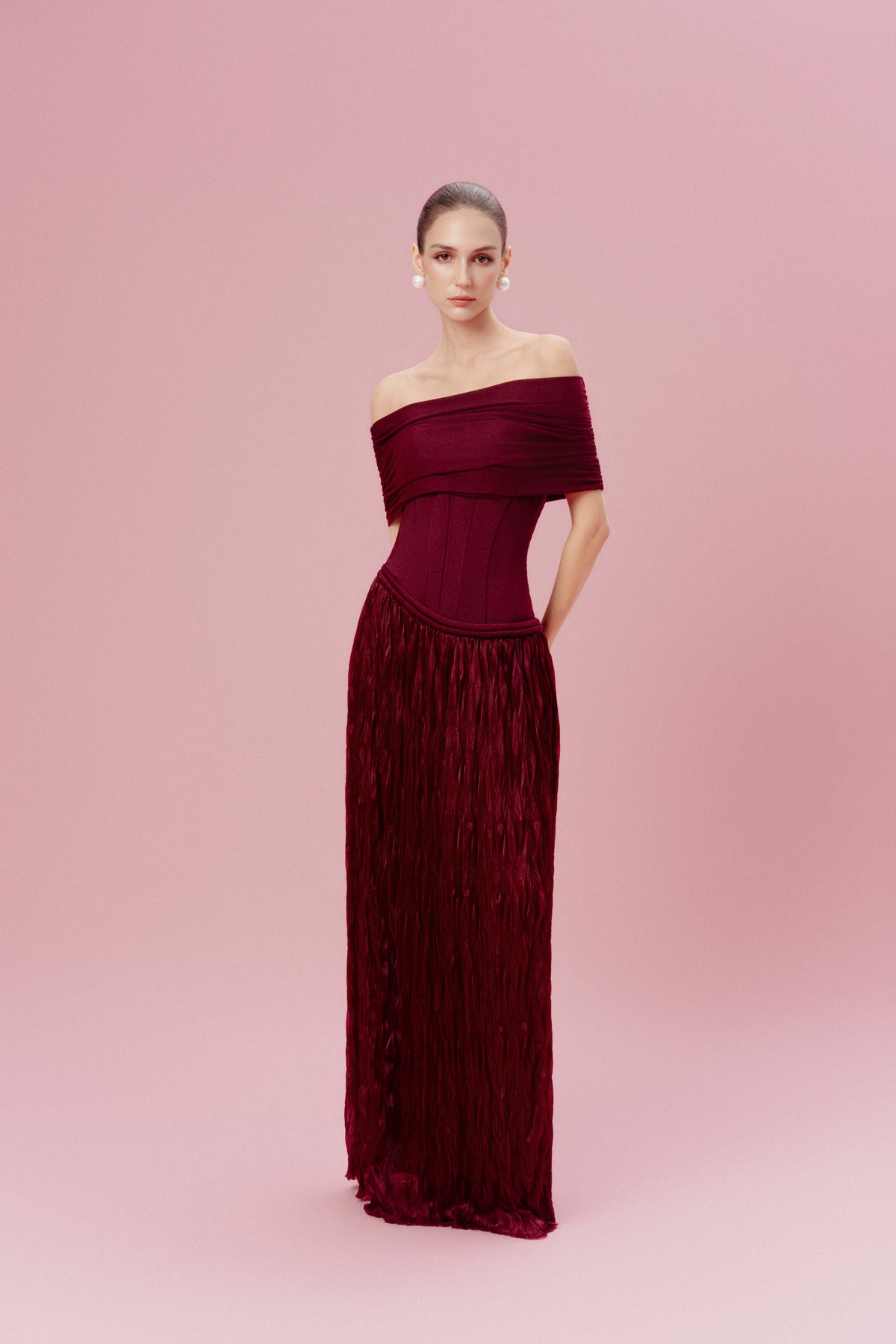 Off-Shoulder Corset Textured Dress