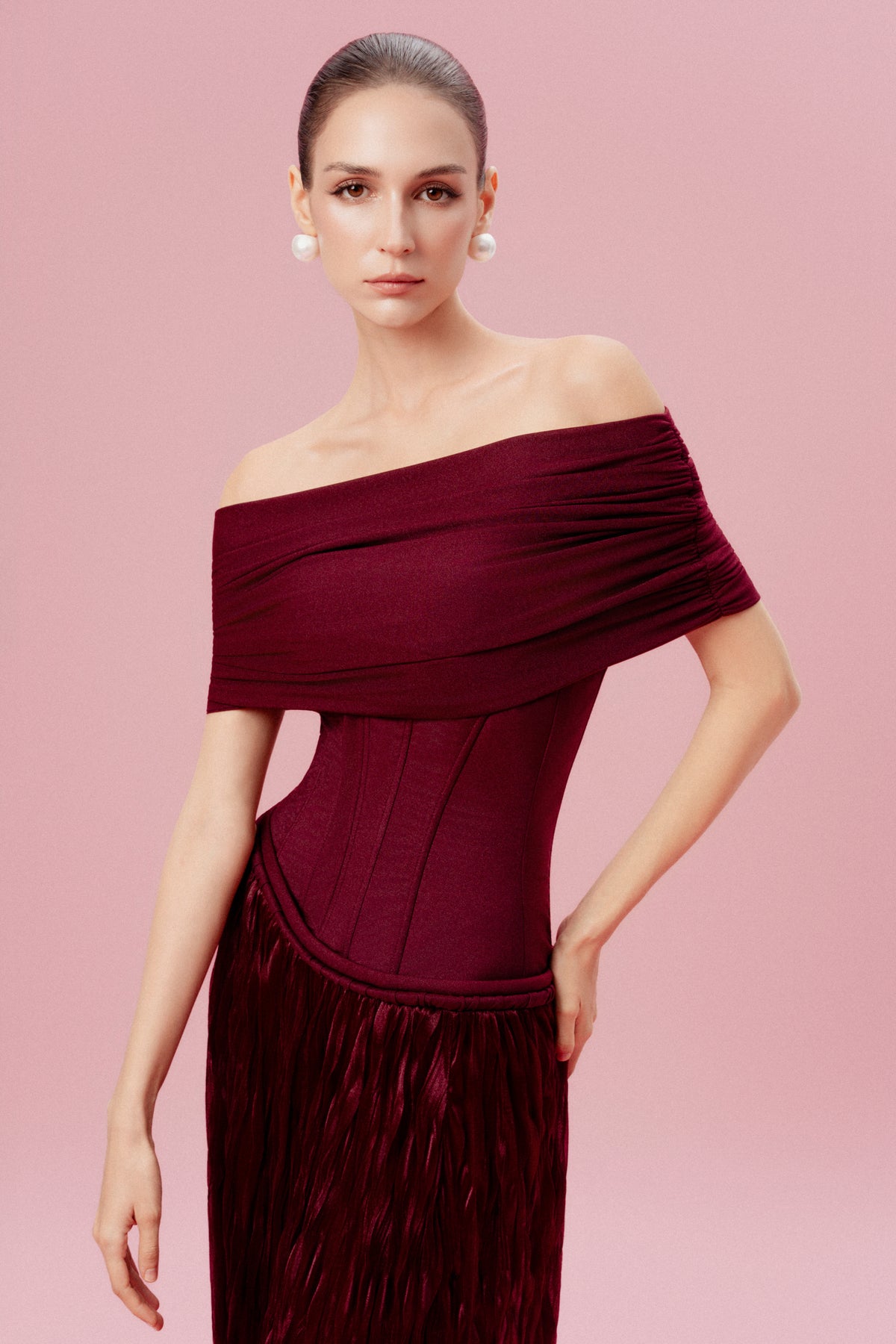 Off-Shoulder Corset Textured Dress