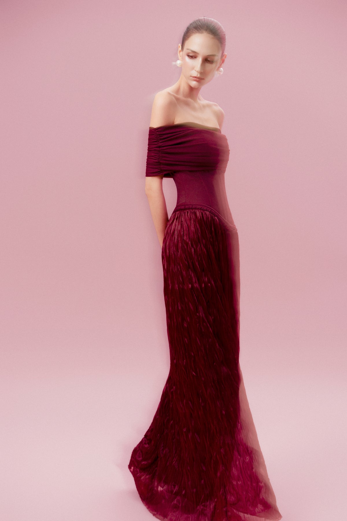 Off-Shoulder Corset Textured Dress